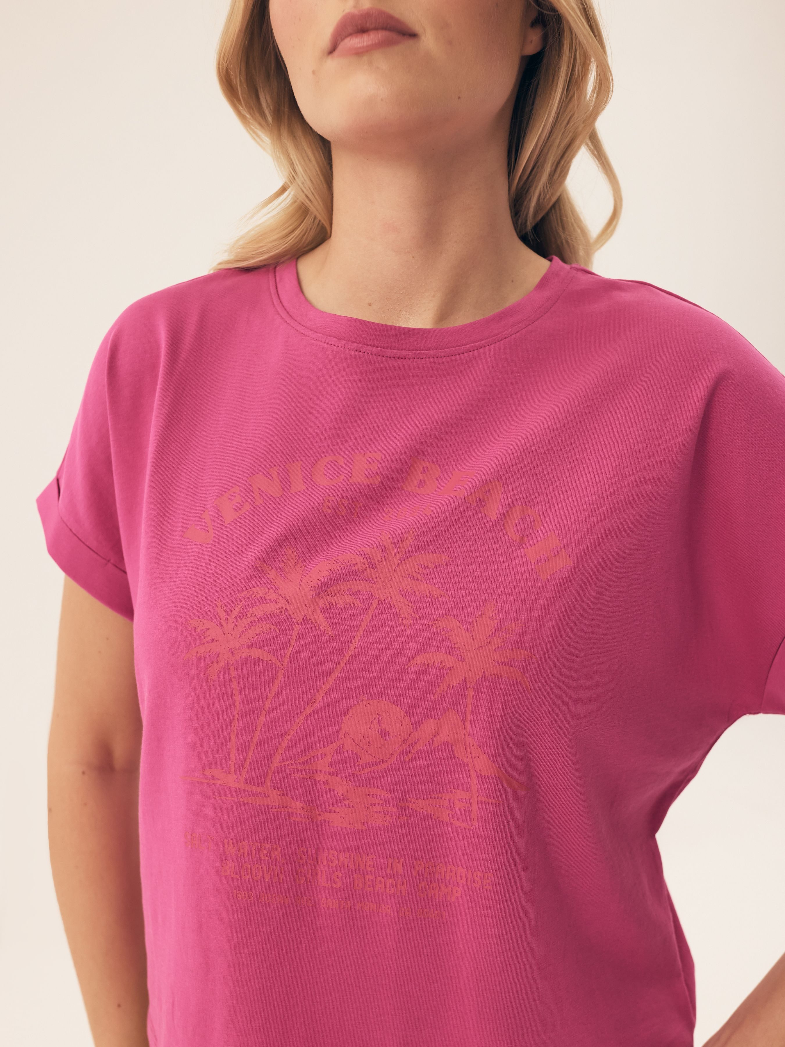ESOTIQ Blusenshirt Oversize-T-Shirt aus Baumwolle mit Palmenprint. Venice