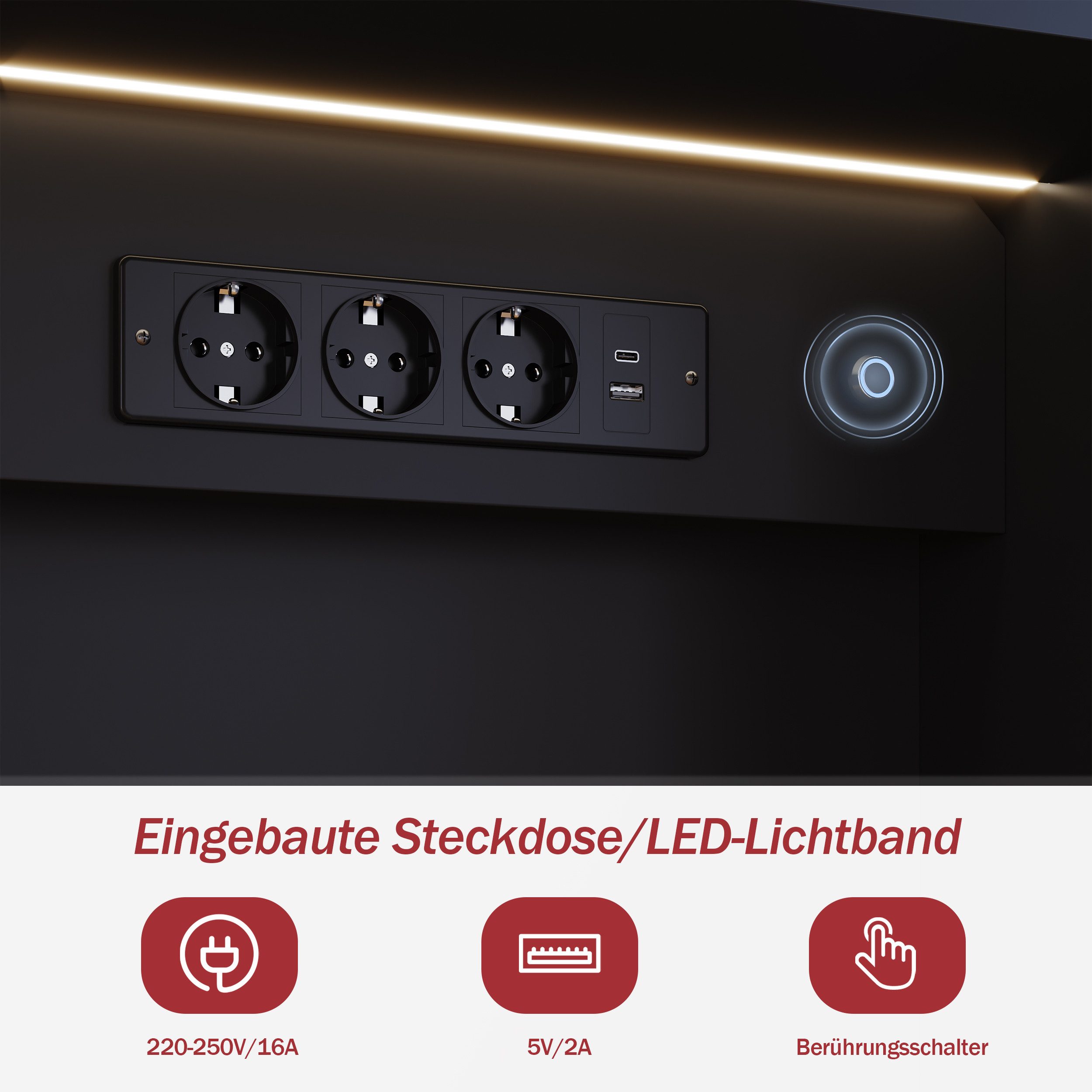 HOMALL Küchenbuffet Hohe Schränke, Küchenzeilen, Sideboards, mit LED-Beleuchtung (Maße: 80/100 × 40 × 182 cm, mit 3 Schubladen + 3 Schranktüren + 1 offenem Stau – Bild 4 von 5