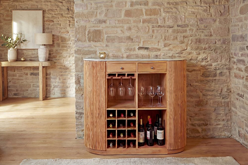 riess-ambiente Bartisch TRES CHIC 120cm natur/weiß - Marmor, Mangoholz, mit Flaschenregal (Einzelartikel, 1-St), Schrank mit Multifunktion & Stauraum - ideal für Wohnzimmer oder Küche