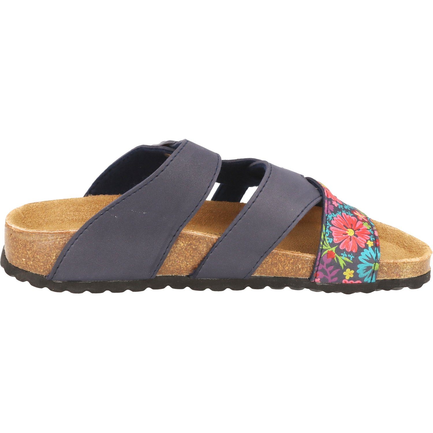 274-295 Lederfußbett Pantolette Komfort Sandale Multi SUPERSOFT Damen Navy Blumen