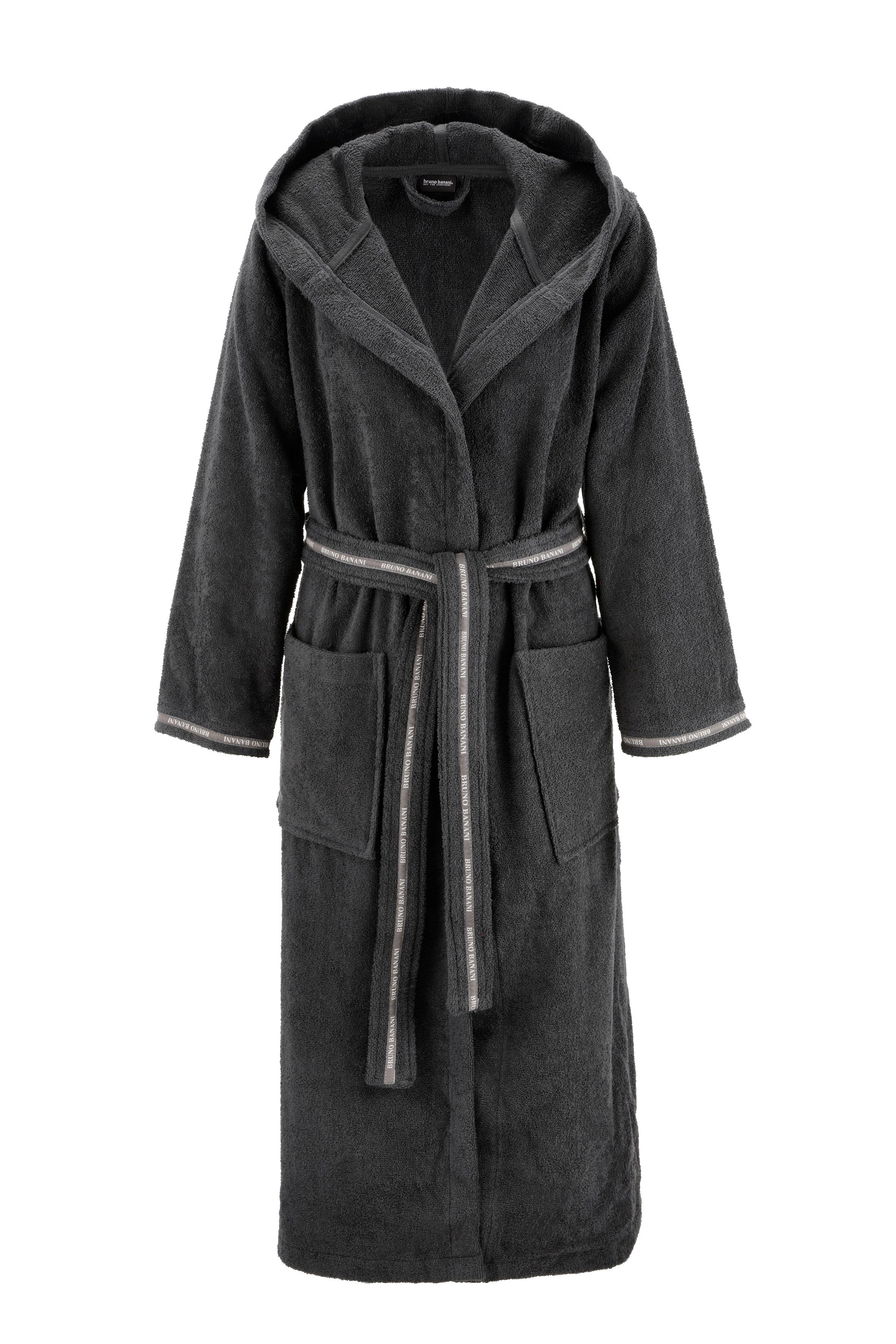 BRUNO BANANI Damenbademantel Danny Langform, Walkfrottier, Kapuze, Gürtel, mit Logostreifen, aus 100% Baumwolle, XS-3XL mehr