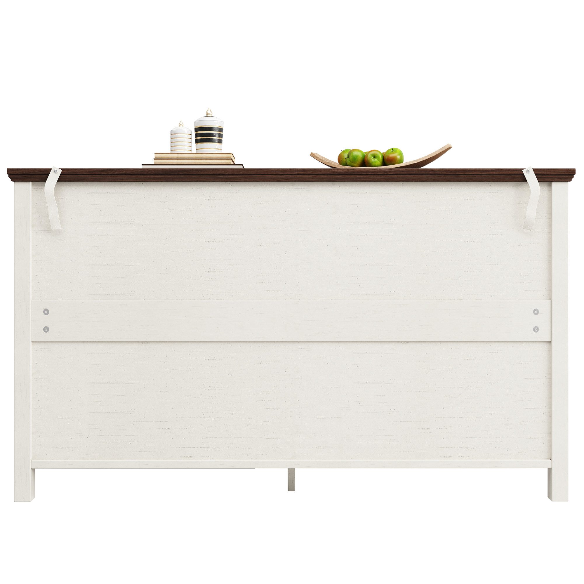MC Star Sideboard Kommode, Weißes Sideboard, Esszimmerschrank im Vintage-Stil (mit Aluminium-Schubladengriffen, Walnussfarbene Arbeitsplatte, für Schlafzimmer, Wohnzimmer, 8 geräumige Schubladen)
