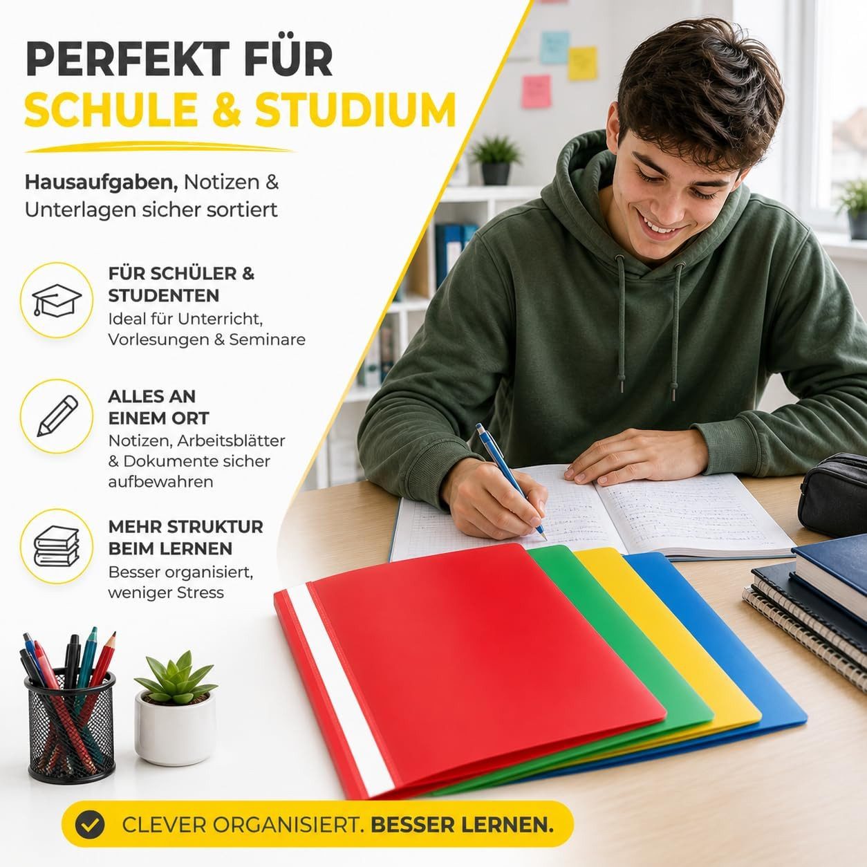 TK Gruppe Schulheft 16x Schnellhefter A4 bunt – Heftmappe transparente Vorderseite