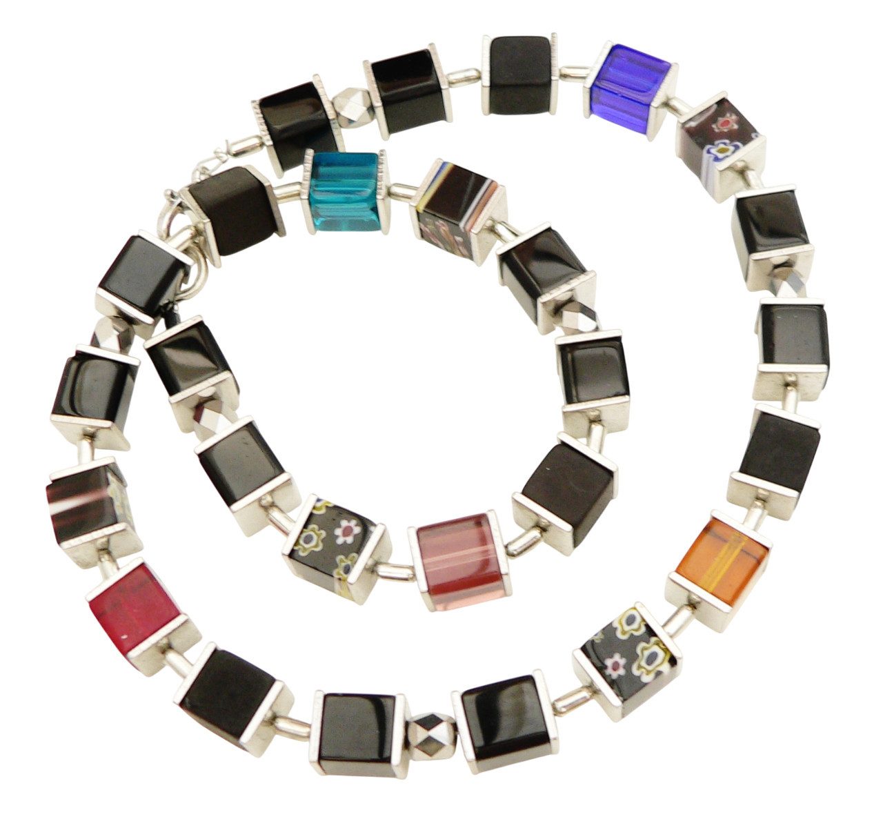 traumschmuck Kette ohne Anhänger 107a Halskette Würfel Glas Millefiori Polaris schwarz multicolor (inkl Schmuckbox), handgefertigt, Made in Germany