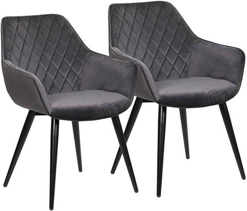 Woltu Esszimmerstuhl (2 St), Polsterstuhl mit Armlehnen, Design Stuhl, Metall