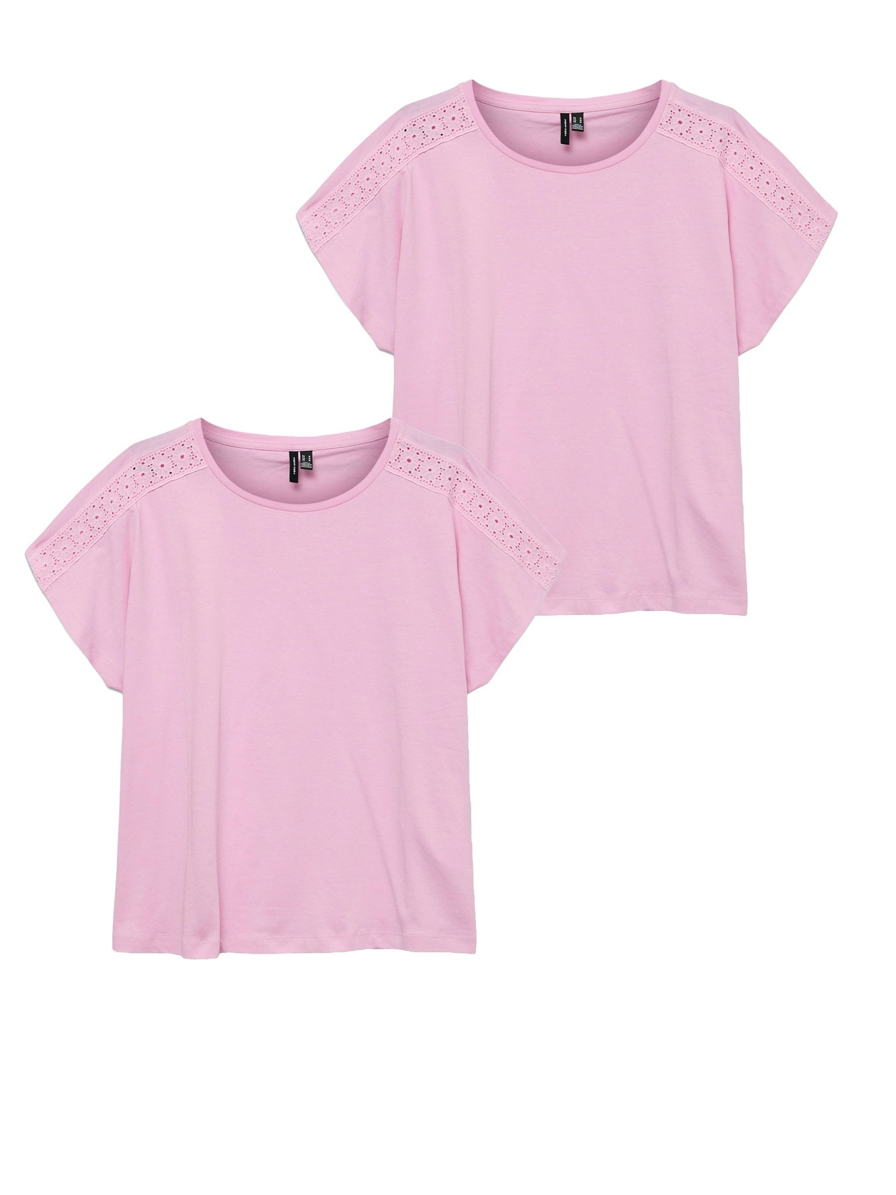 Vero Moda T-Shirt 2er-SET Trendiges Sommer Shirt mit Spitze Rundhals (2-tlg) VMEMMY SS LACE TAPE TOP JRS GA NOOS