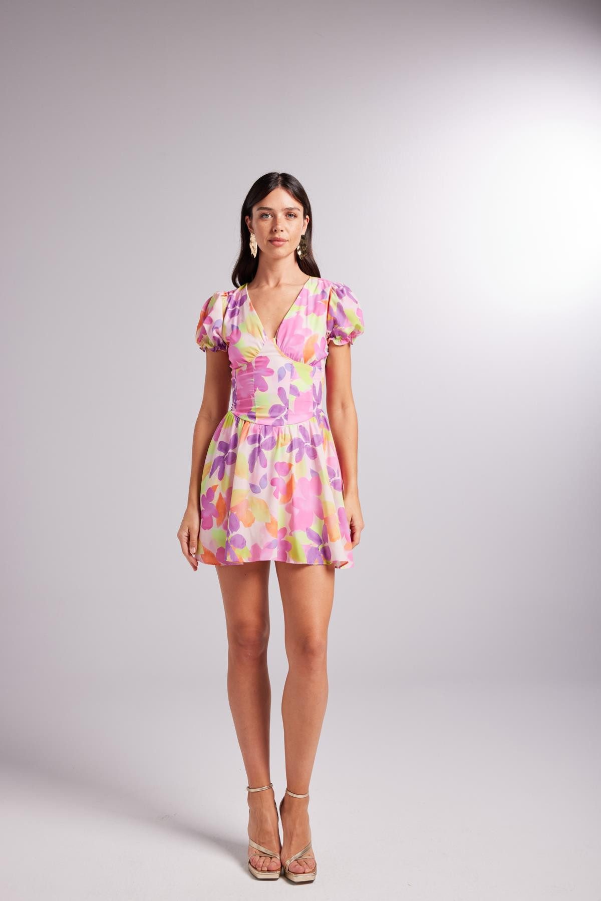 HOLLY LOLLY Midikleid Blumenkleid Mini mit Corsage