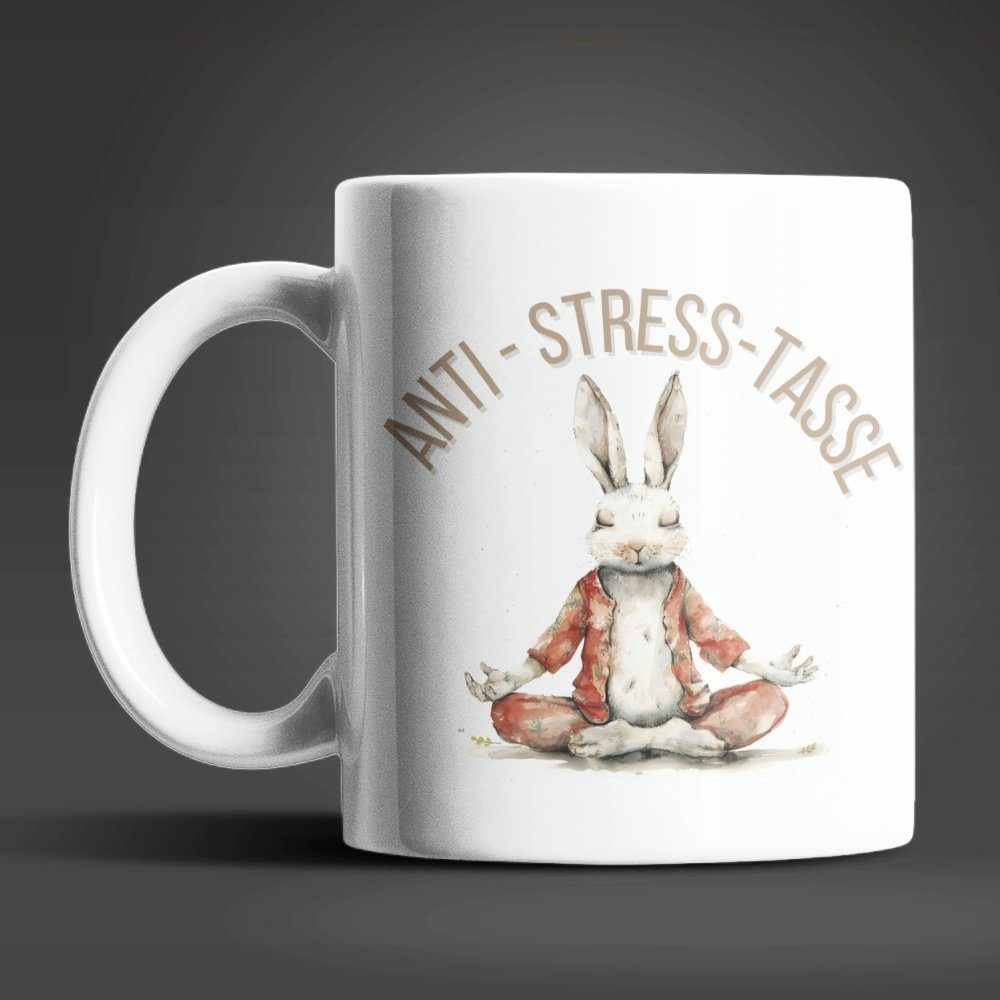 WS-Trend Tasse Yoga Hase Anti Stress Keramik Kaffeetasse Teetasse, Keramik, 325 ml