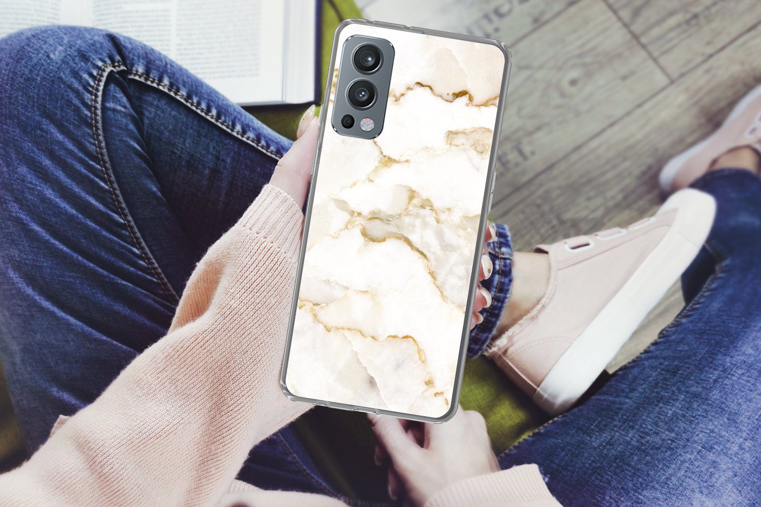 MuchoWow Handyhülle für OnePlus Nord 2 5G Marmor - Limette - Gold - Luxus - Marmoroptik -, Phone Case, Silikon, Schutzhülle Dünn
