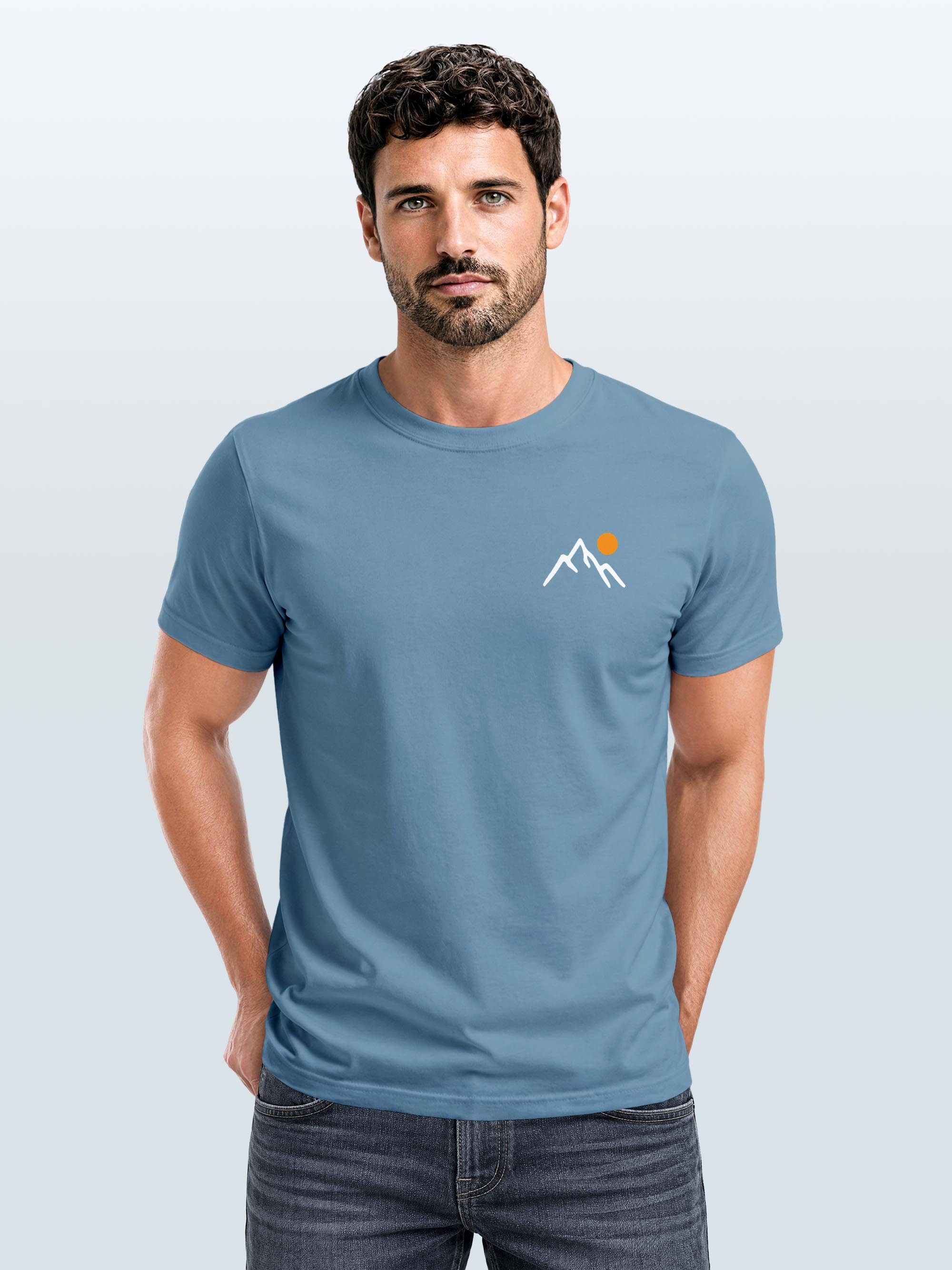 Neverless Print-Shirt Herren T-Shirt mit Bergmotiv, Minimalistisches Outdoor Grafikshirt mit Print – Bild 3 von 5