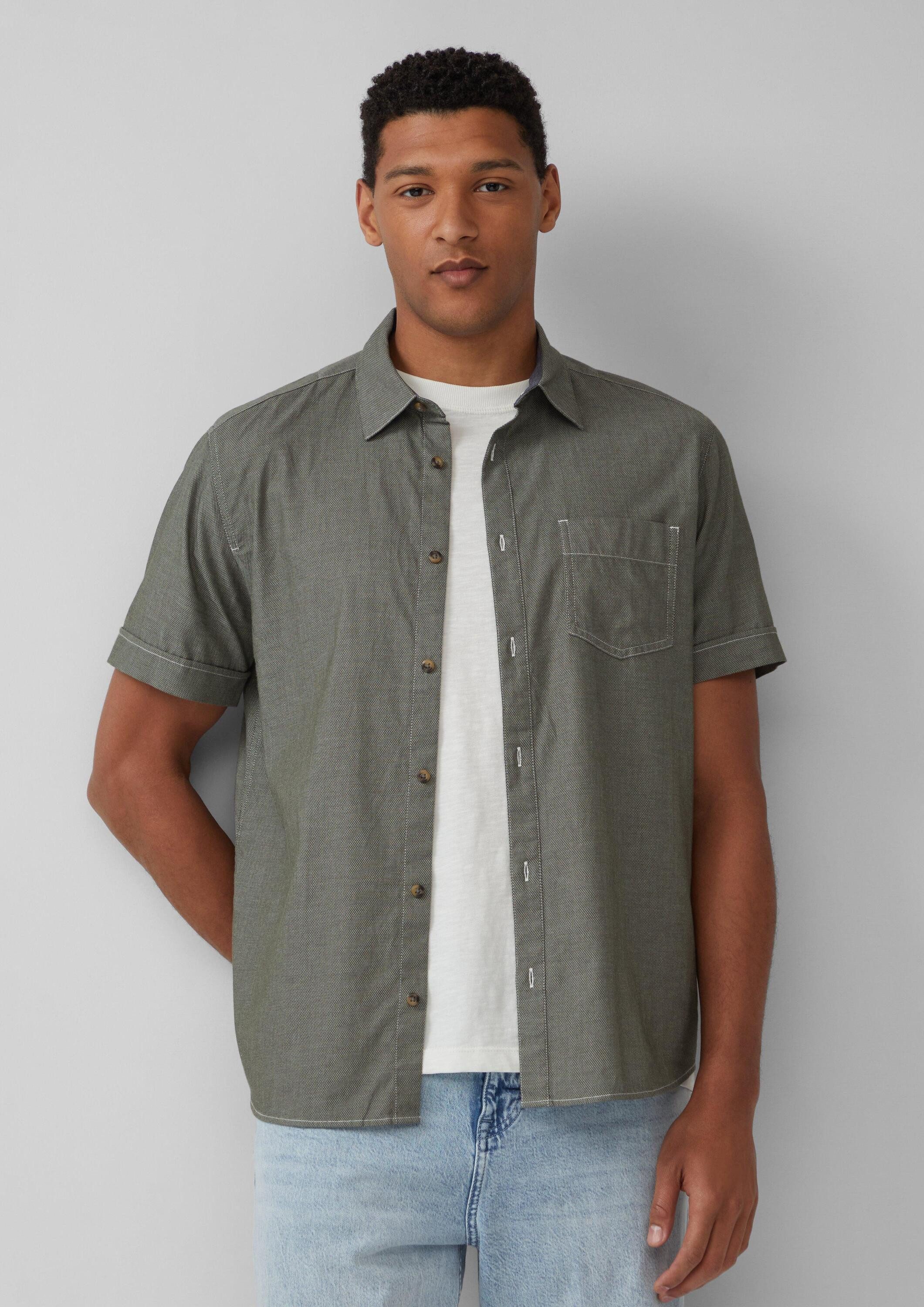 s.Oliver Kurzarmhemd Hemd Regular Fit: Strukturiertes Kurzarmhemd mit Kontrastnähten
