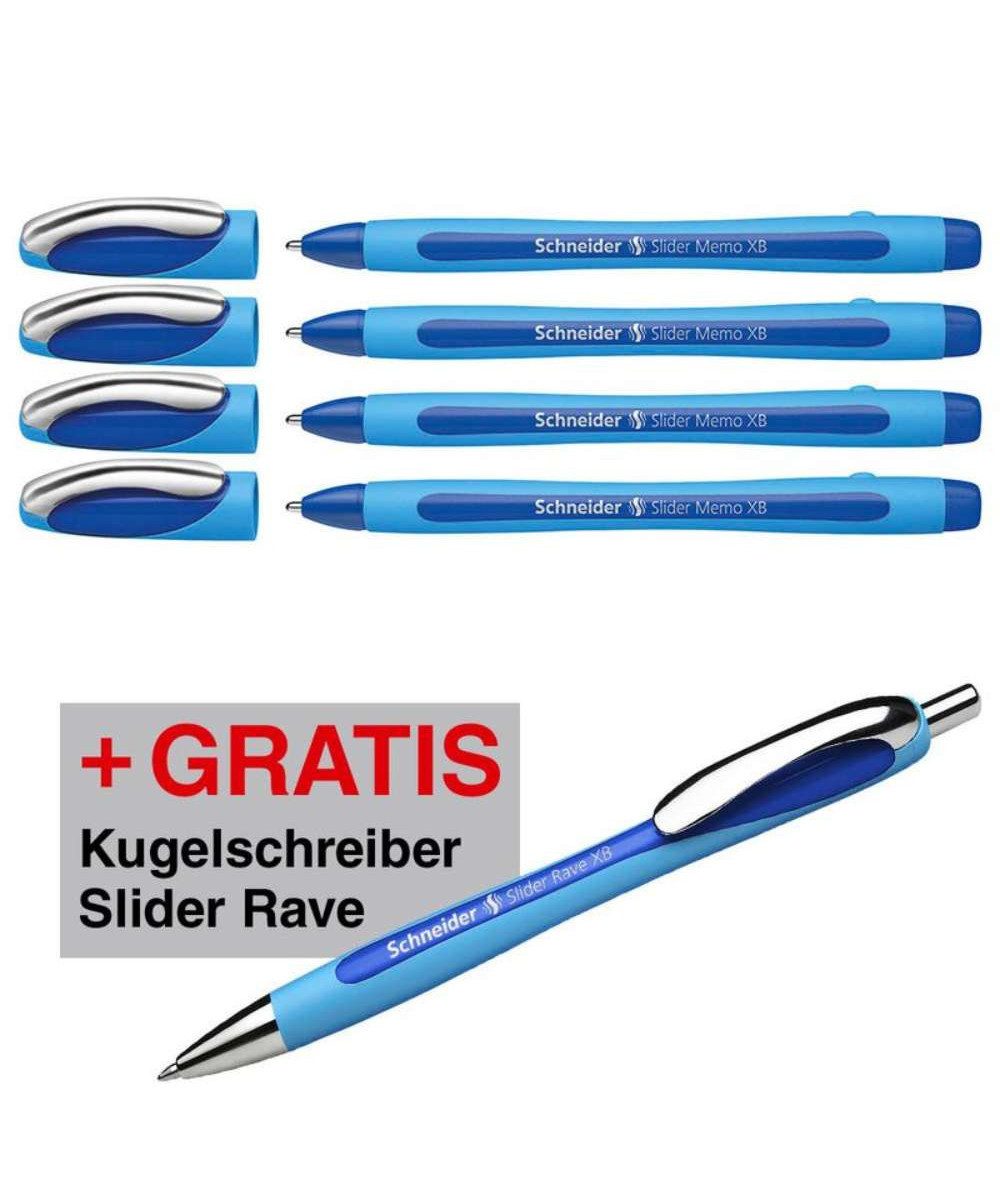 Schneider Fineliner Schneider 4 Slider Memo XB +1 Slider Rave Kugelschreiber Pack, (packung, 5-tlg., Stifte), nachfüllbar, dokumentenecht