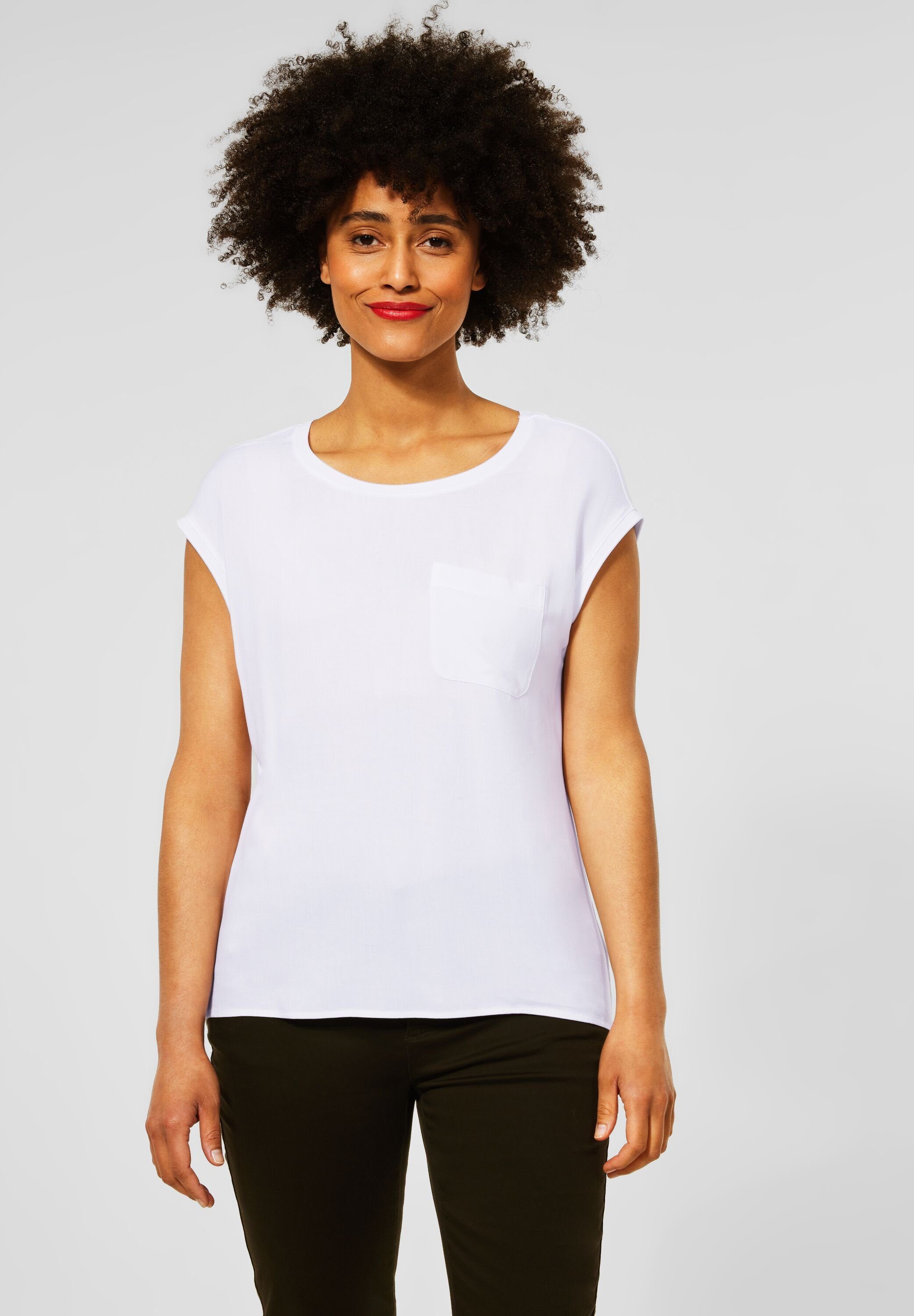 STREET T-Shirt geschnitten Street White One (1-tlg) T Shirt Locker Brusttasche in ONE mit