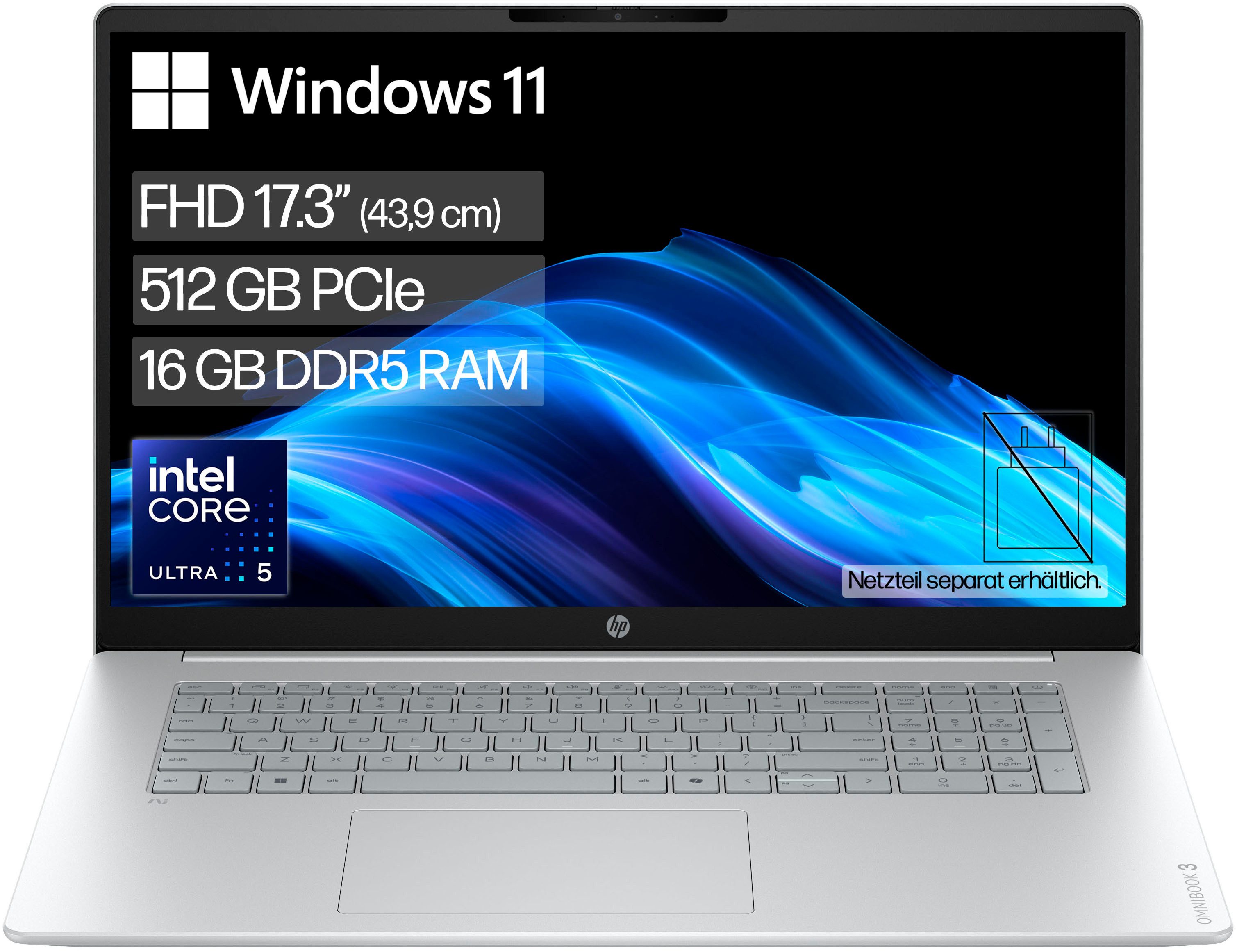 HP OmniBook 3 17-dg0055ngx Notebook (43,9 cm/17,3 Zoll, Intel Ultra 5 225U, Intel Graphics, 16 GB, 512 GB SSD)