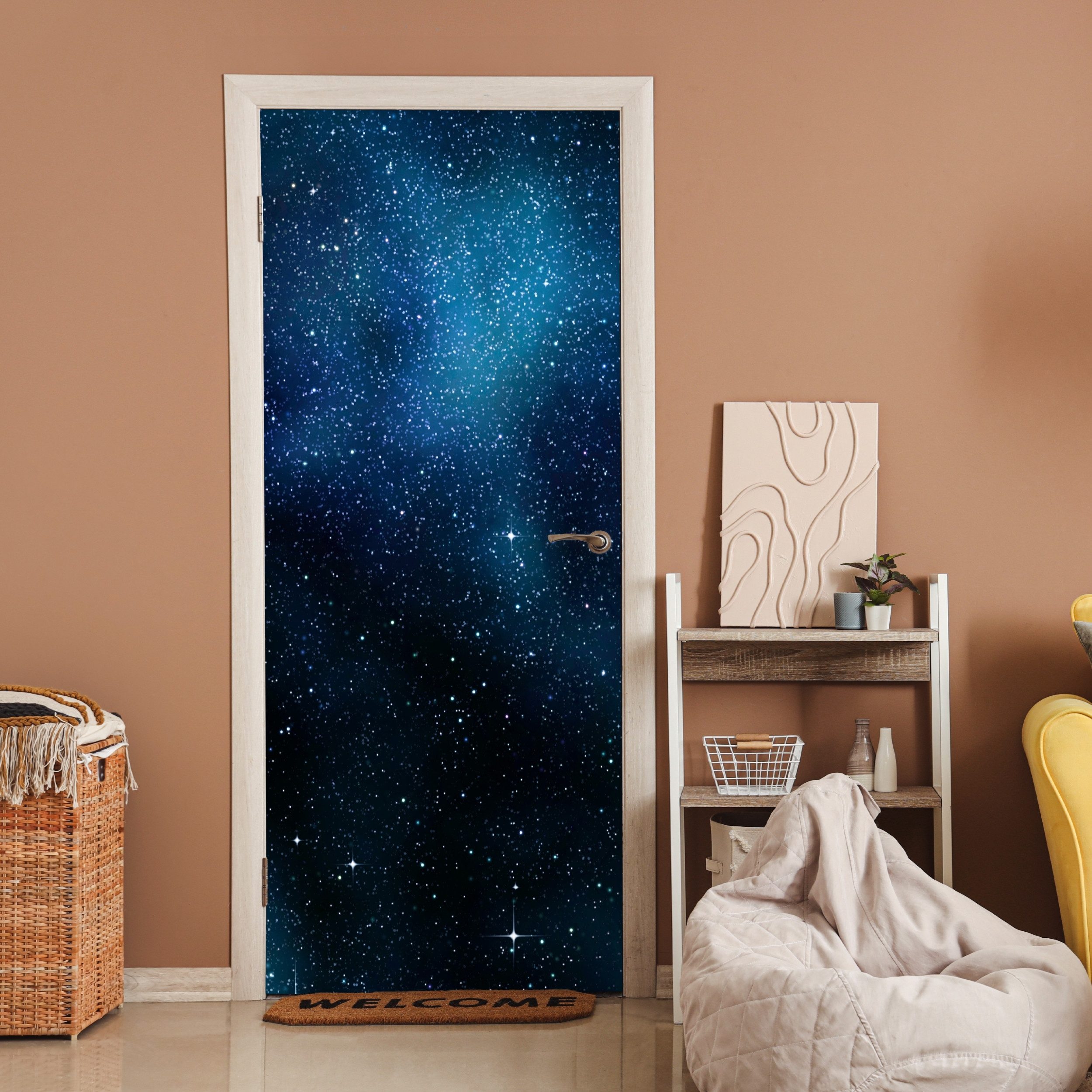 MuchoWow Türtapete Galaxie - Nacht - Milchstraße, Matt, bedruckt, (1 St), Selbstklebende Tapete, Folie für Möbel, 70x215 cm