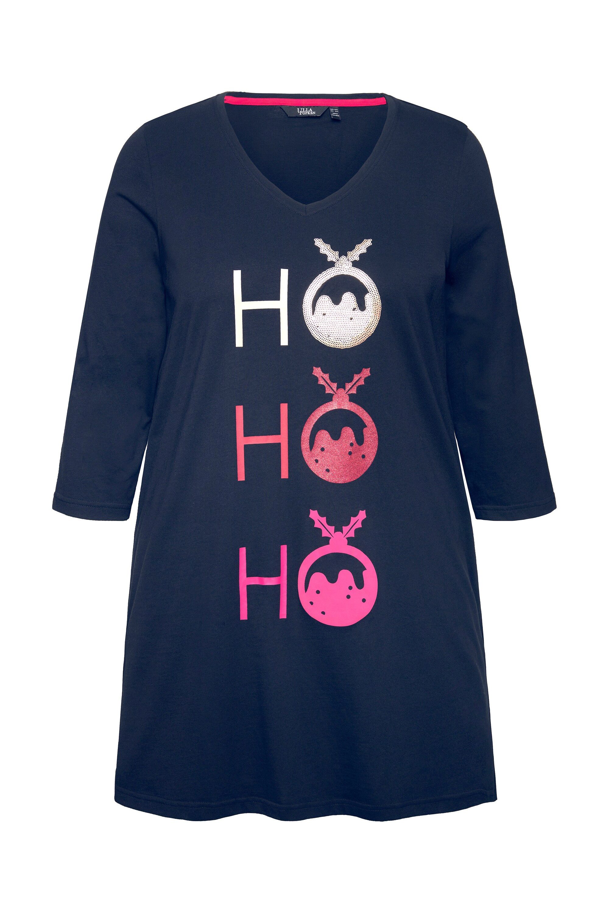 Ulla Popken Longshirt Longshirt Ho Ho Ho A-Linie V-Ausschnitt 3/4-Arm günstig online kaufen