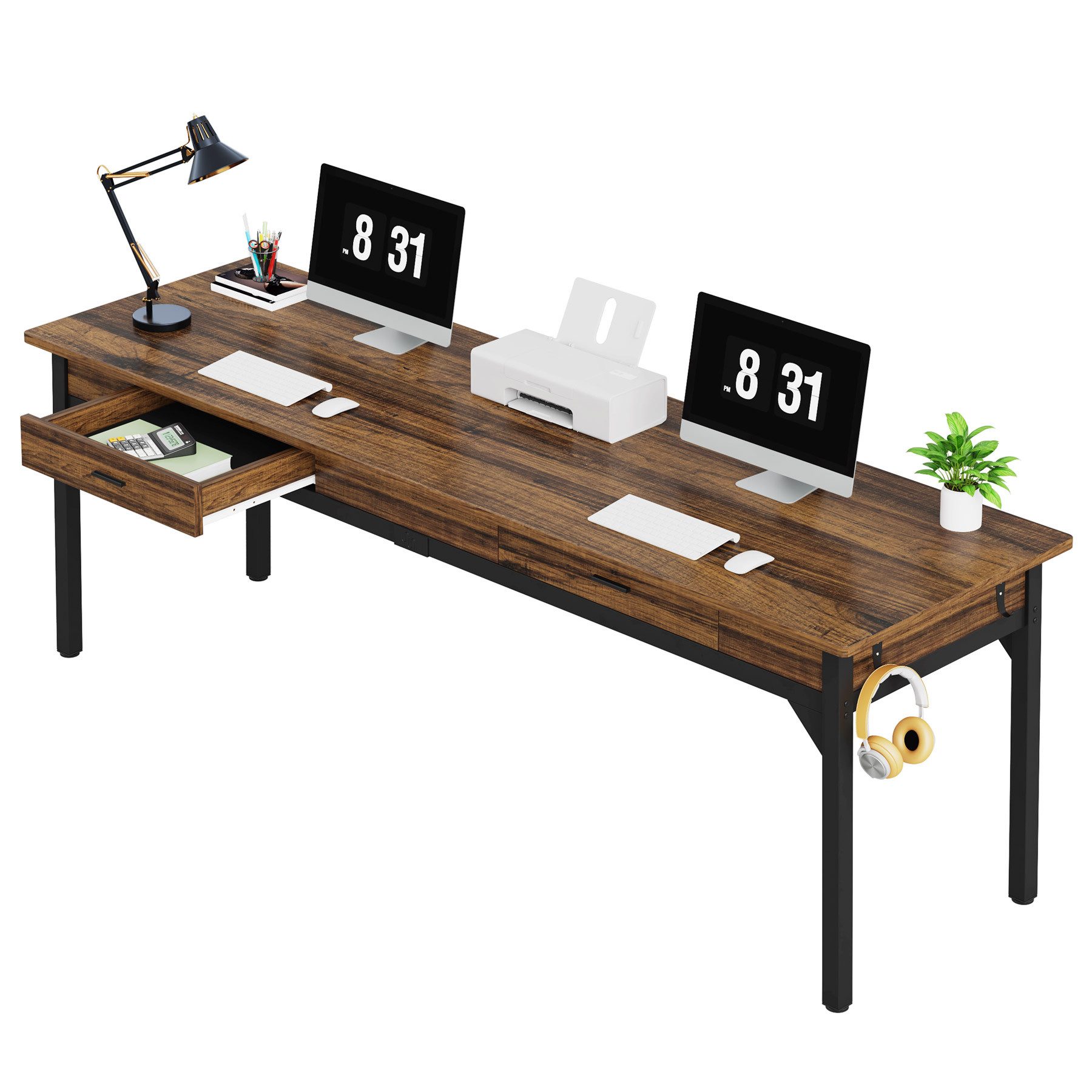 Tribesigns Doppelschreibtisch 200cm lange Computertisch mit 2 Schubladen, S günstig online kaufen