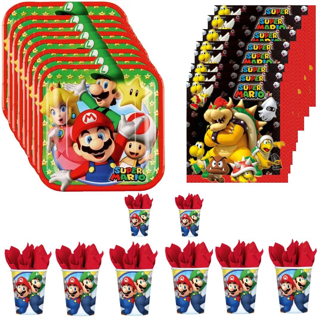 Kinder Einweggeschirr-Set Super Super Geburtstag 36tlg. Deko Mario (36-tlg) Partyset Mario Set