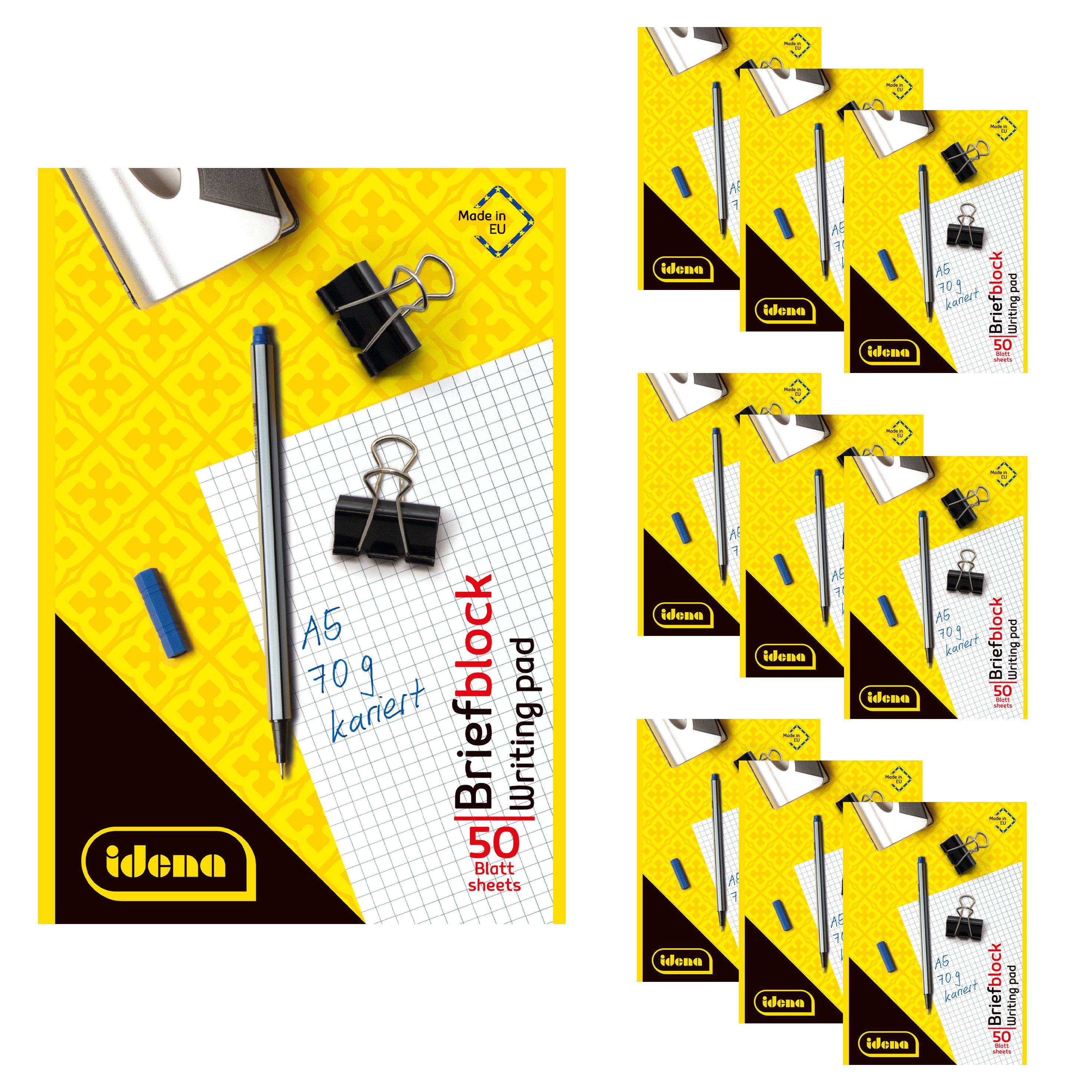 Idena Notizblock Idena Bundle Briefblöcke kariert 50 Blatt 70g/m² DIN A5 10 Stück