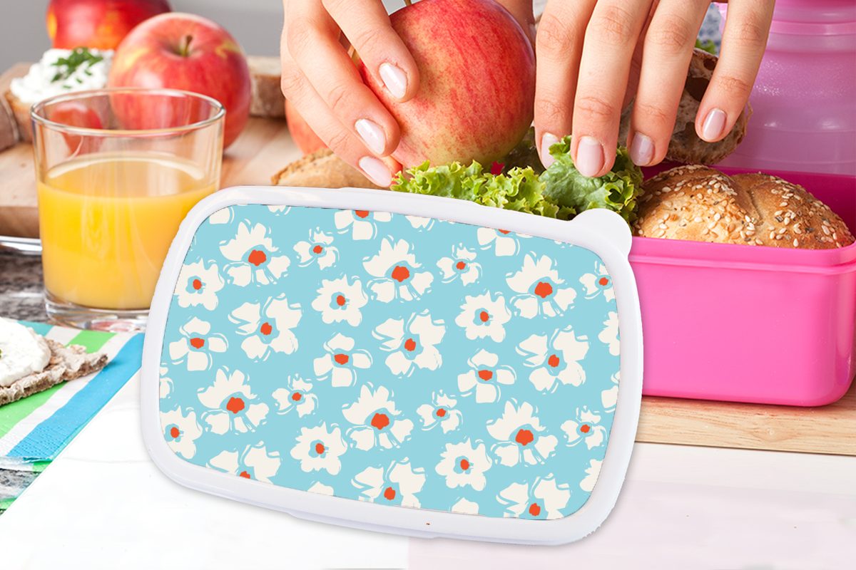 Aquarell Snackbox, Lunchbox für Mädchen, Kunststoff, Erwachsene, (2-tlg), Kunststoff - Muster, rosa Blumen MuchoWow Brotdose - Brotbox Kinder,