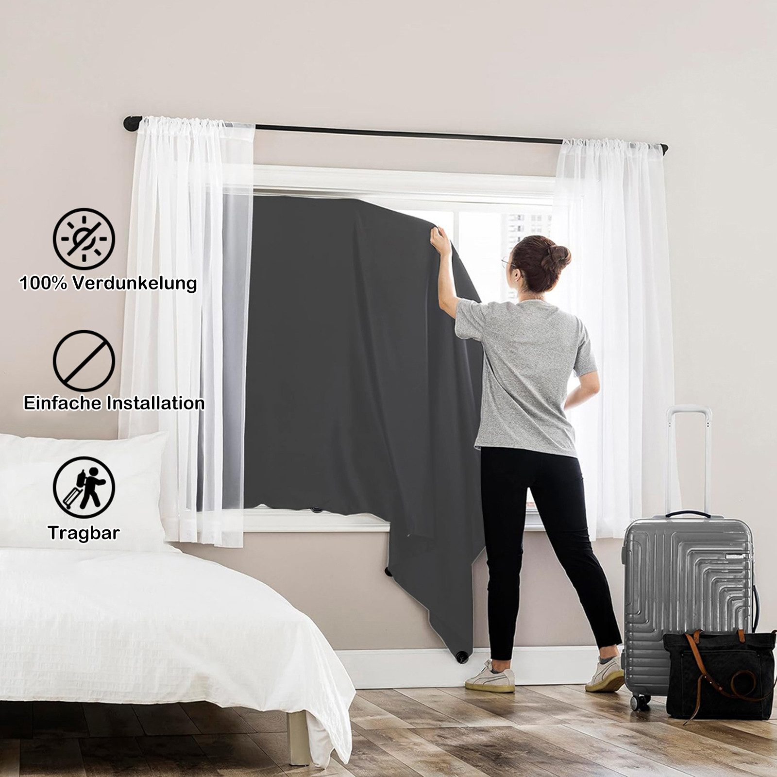 Verdunklungsrollo Tragbarer Fenstervorhang 100 % Verdunkelungsvorhang günstig online kaufen