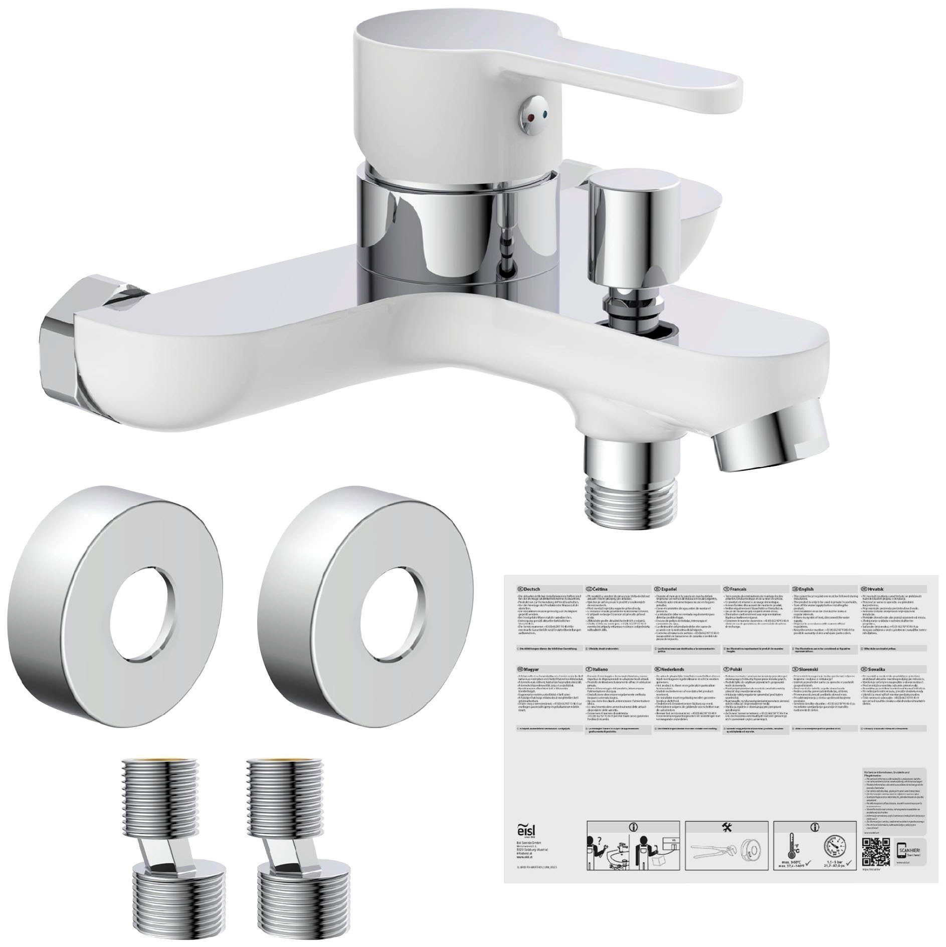 Eisl Waschtischarmatur DIZIANI Mischbatterie Badewanne, Wasserhahn Bad, Wannenarmatur in Weiß/Chrom