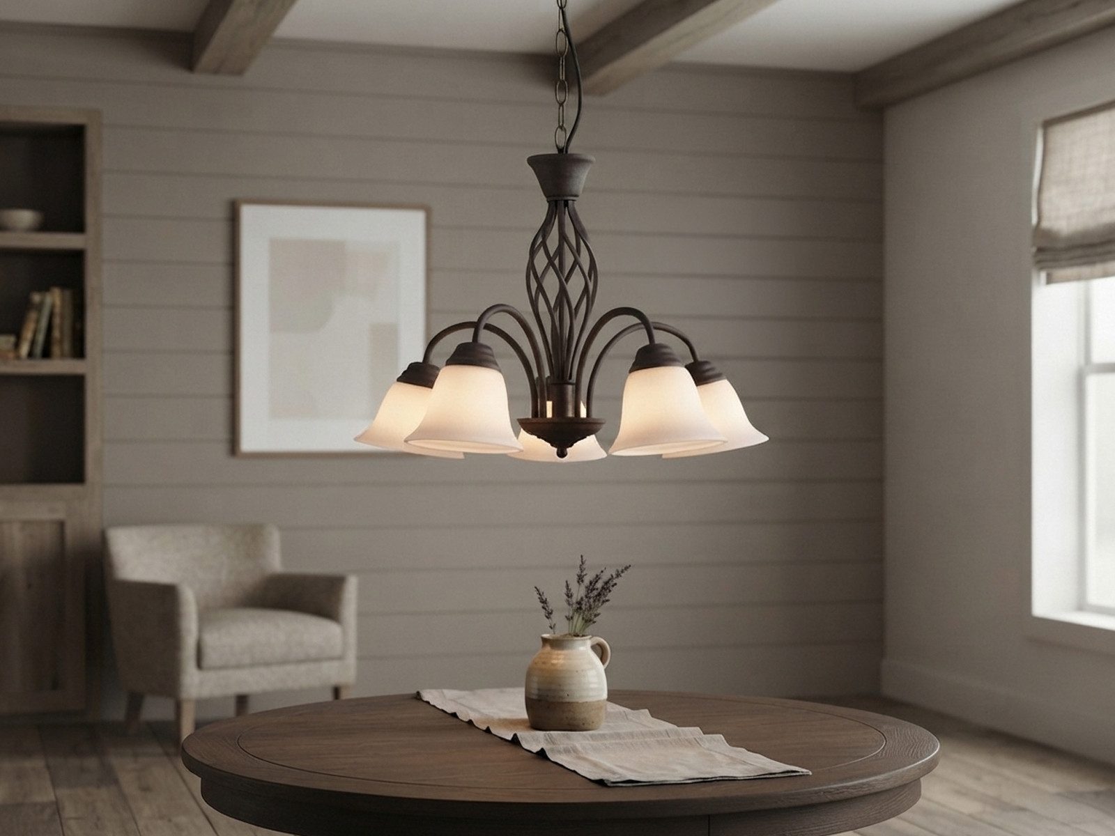 TRIO Leuchten LED Pendelleuchte 5-flammig Ø 60cm inkl. E14 LEDs, LED wechselbar, Warmweiß, große Landhausstil Esstisch-Lampe, Esszimmerlampe hängend