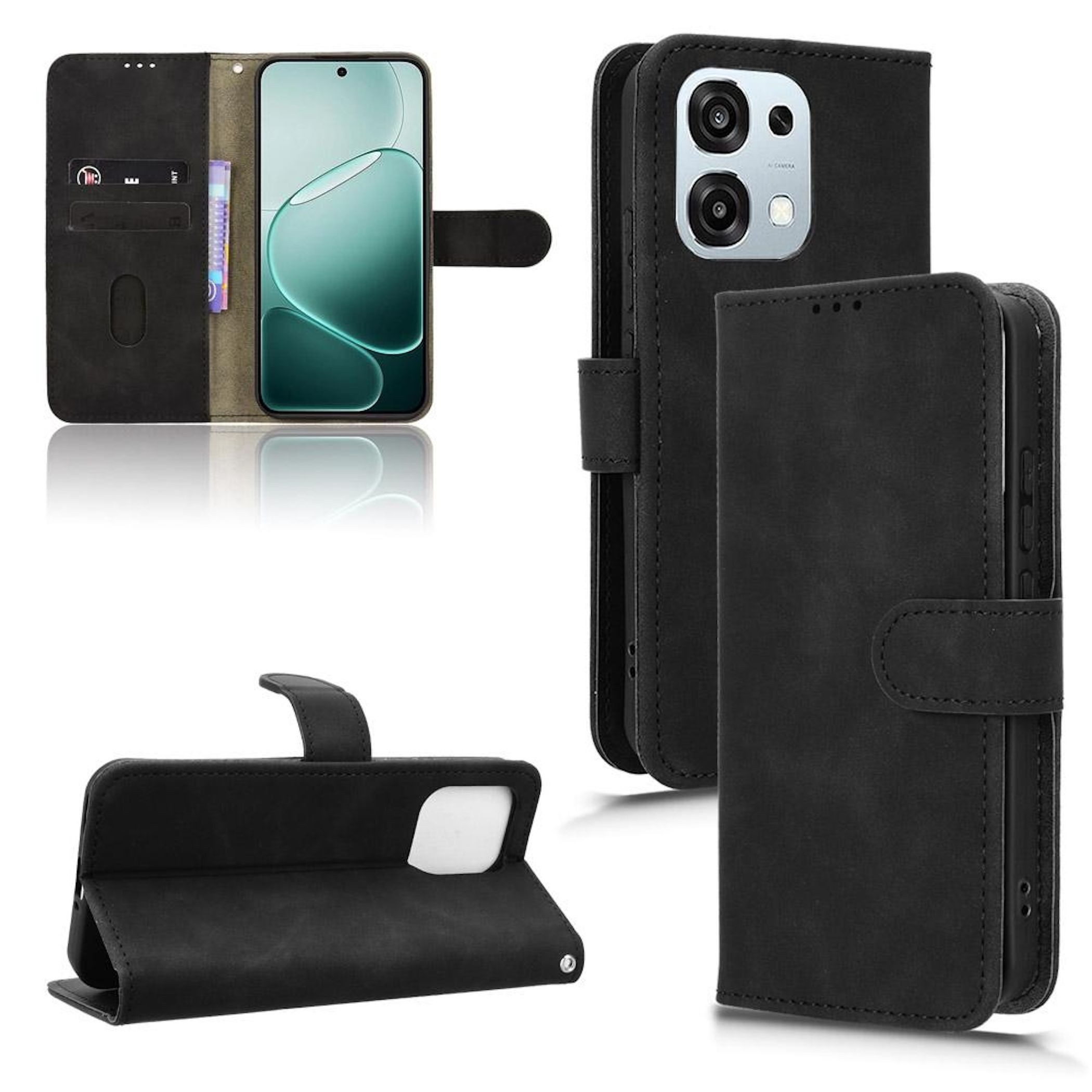 Smartphone-Hülle Für Oppo A6 Pro 4G / 5G Kunstleder Skin Feel Book Wallet Hülle Schwarz