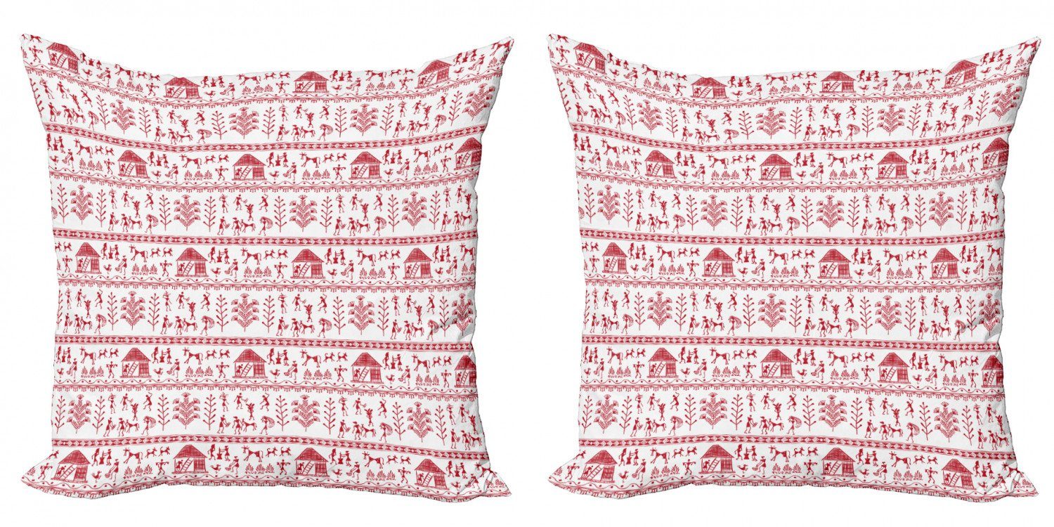 Kissenbezüge Modern Accent Doppelseitiger Digitaldruck, Abakuhaus (2 Stück), Rot und weiß Primitive Zeichnung