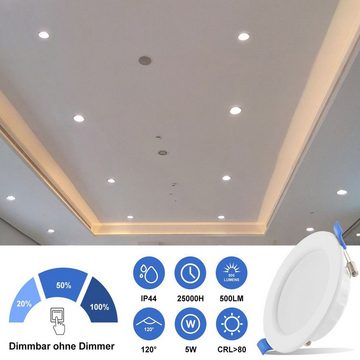 oyajia LED Einbaustrahler 20er Set LED Spot 230V, 5W 500LM IP44 LED Einbauleuchten 3000K 6500K, LED fest integriert, Ultraflach Deckenstrahler Led Spot, für Bad Küche Wohnzimmer Flur