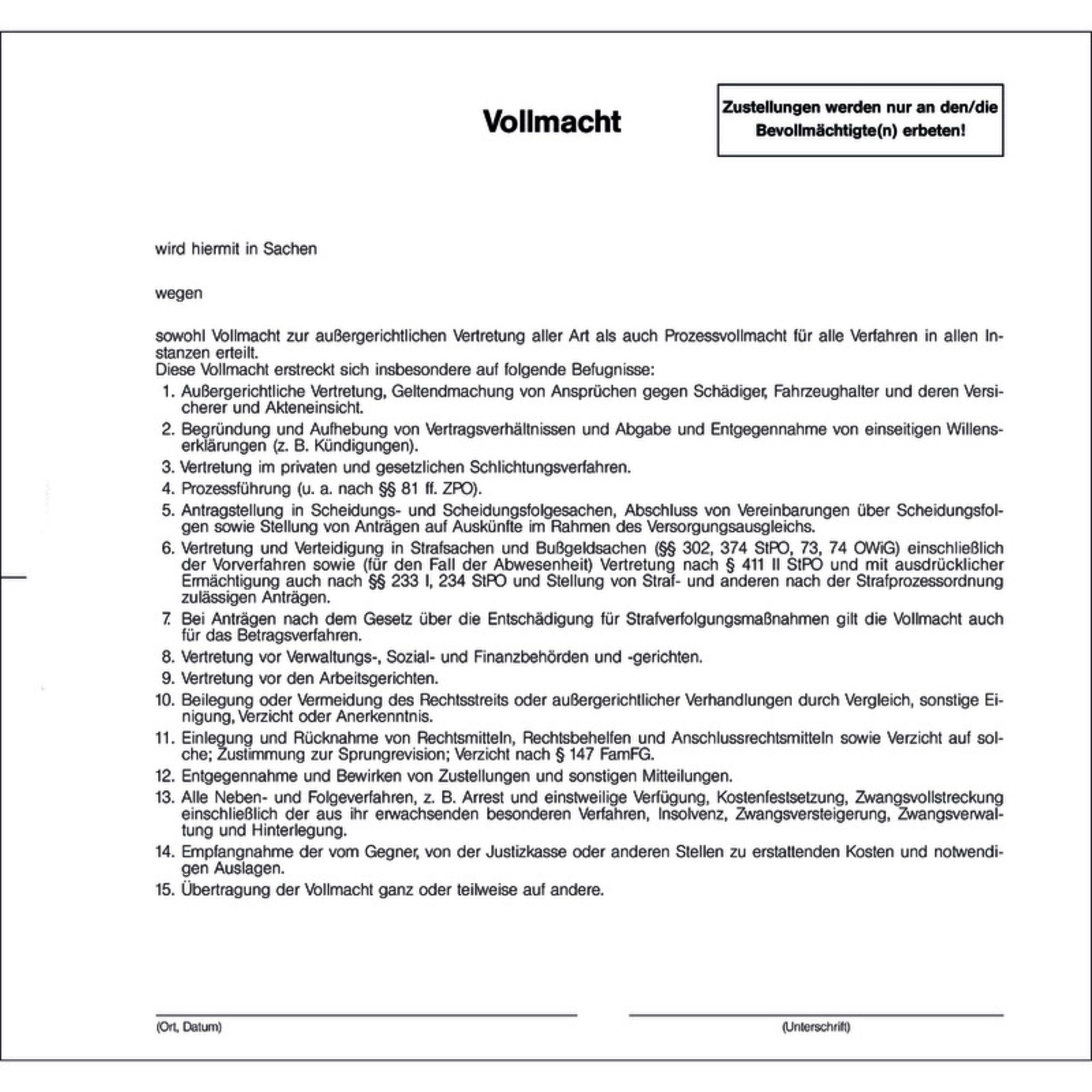 SoldanPlus Formularblock Einheitsvollmacht V118 100 Stück