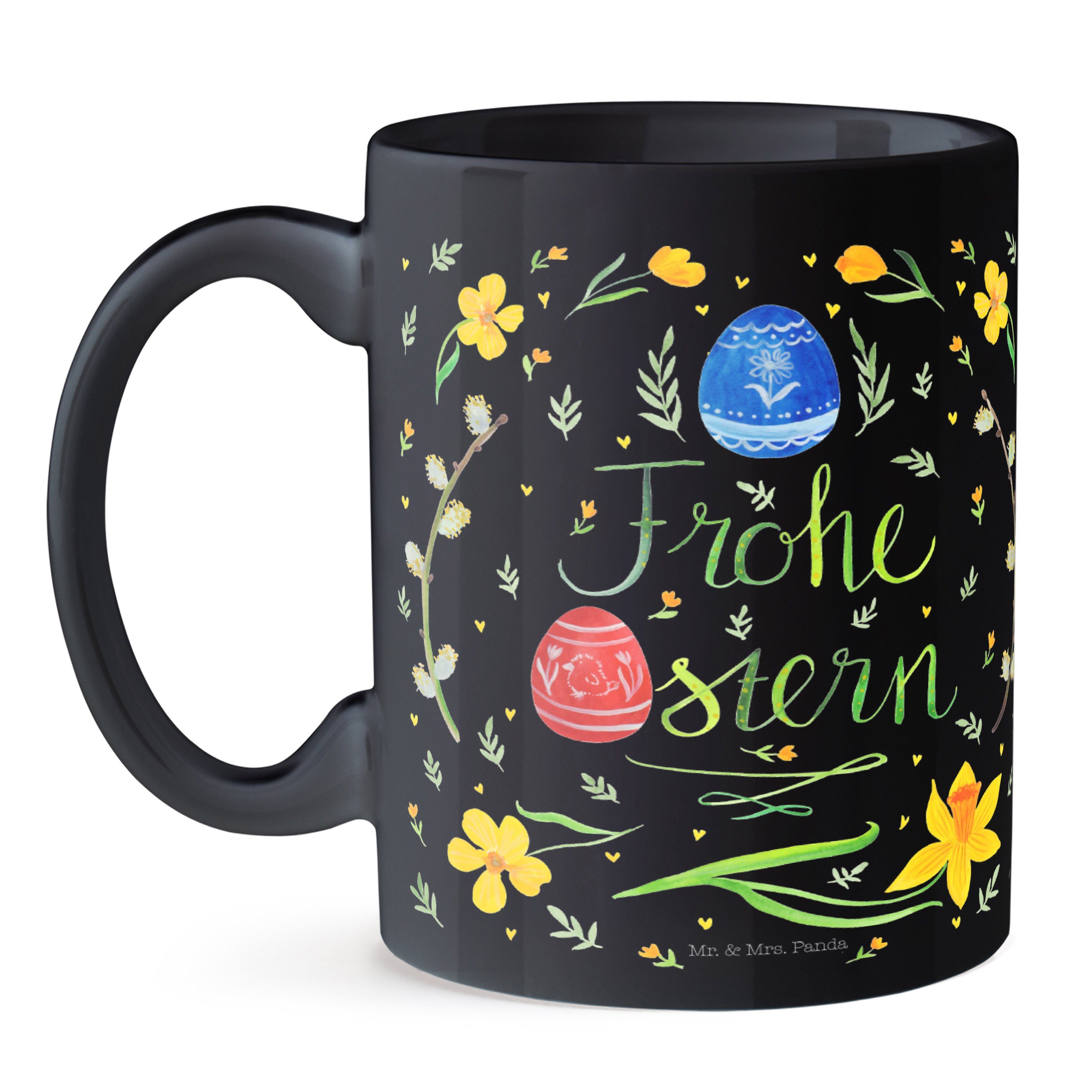 Mr. & Mrs. Panda Frohe Tee, Keramik - Osterei, Kaff, - Schwarz Ostergeschenke, Tasse Schwarz Geschenk, Ostern