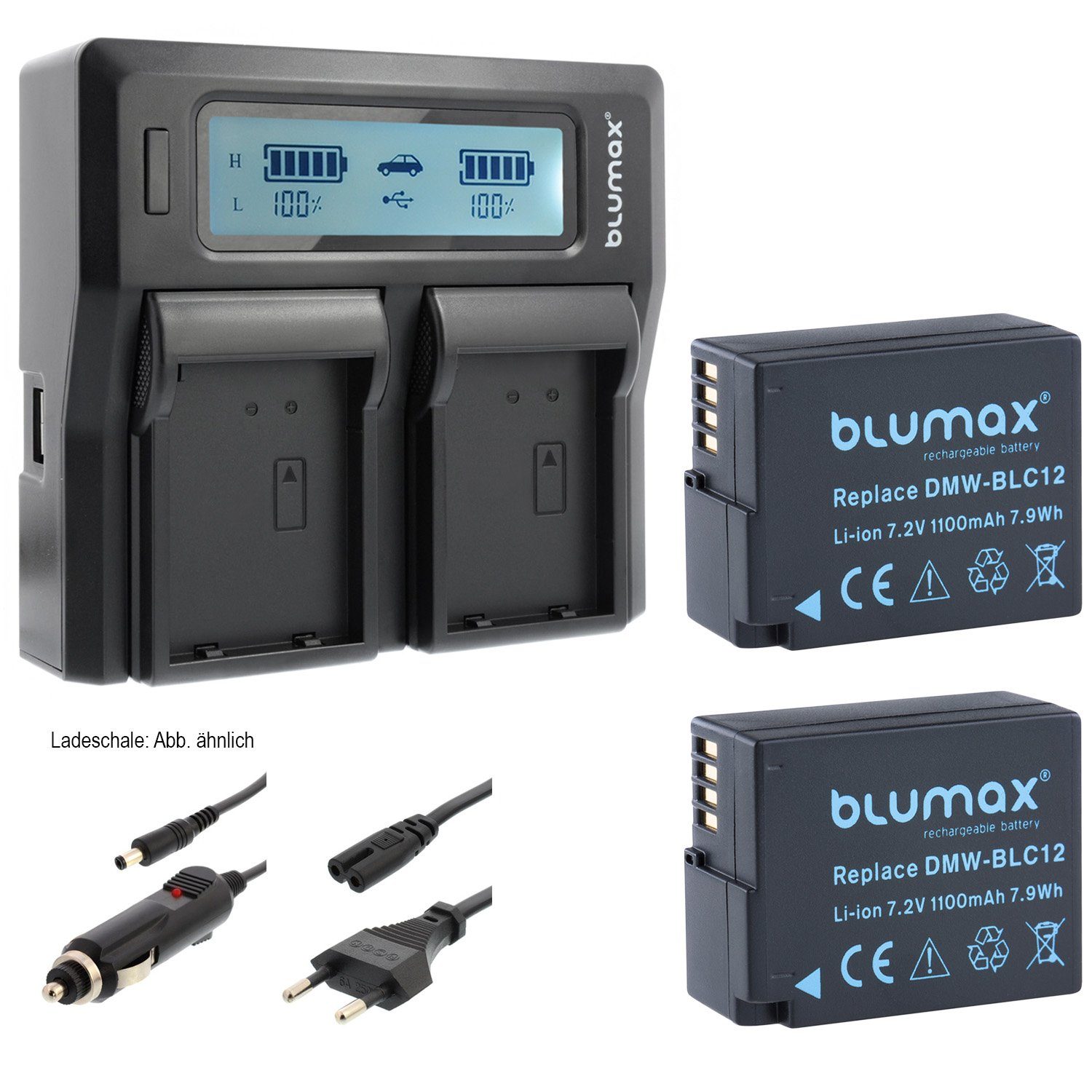 Blumax Set mit Lader für Panasonic DMW-BLC12 1100 mAh Kamera-Akku