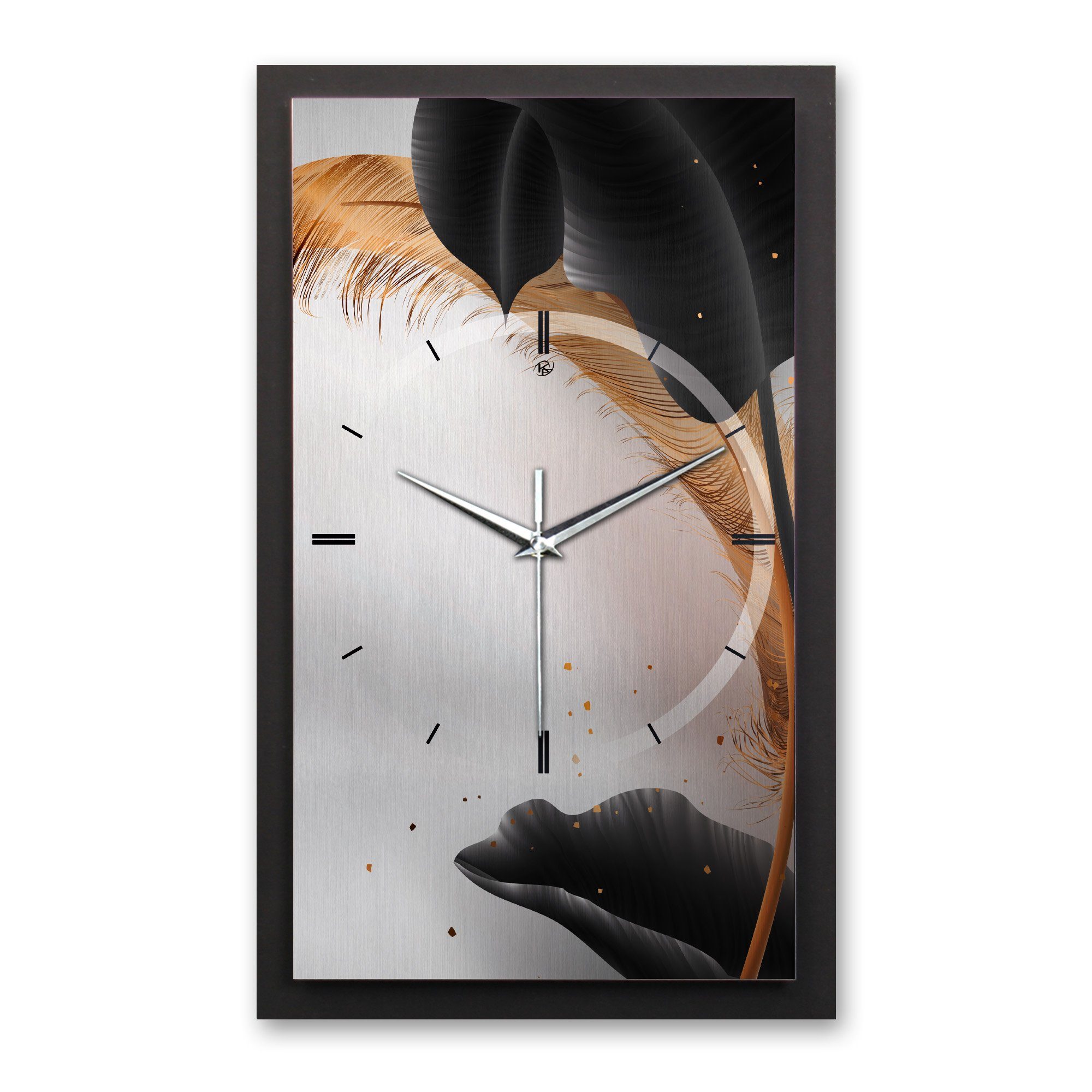 Kreative Feder Wanduhr 3D Designer-Wanduhr Black Leaves (ohne Ticken; Funk-  oder Quarzuhrwerk; elegant, außergewöhnlich, modern)