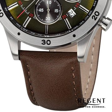 Regent Quarzuhr Regent Herren Armbanduhr Analog, (Analoguhr), Herren Armbanduhr rund, extra groß (ca. 41mm), Lederarmband