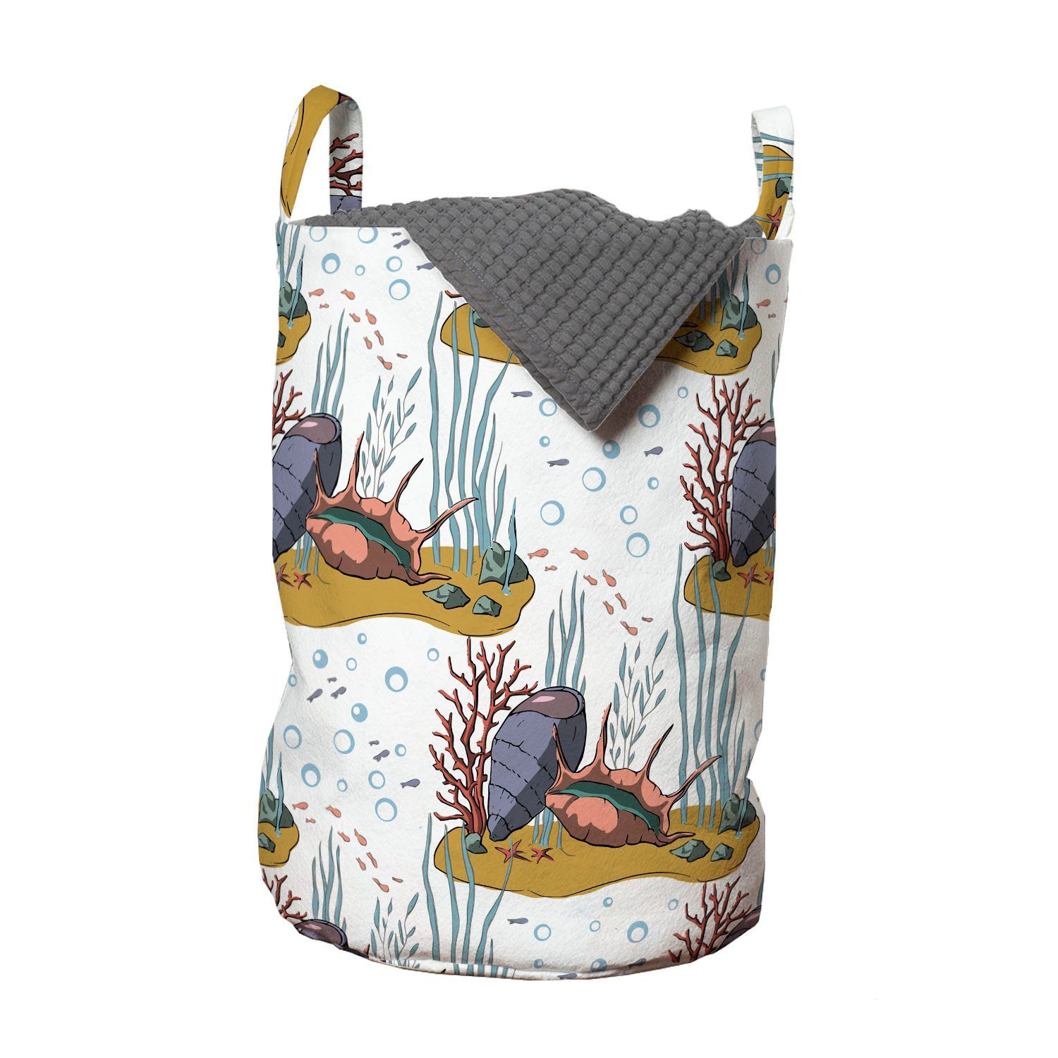 Abakuhaus Wäschesäckchen Wäschekorb mit Griffen Kordelzugverschluss für Waschsalons, Unterwasser- Korallenriff Sea Shells