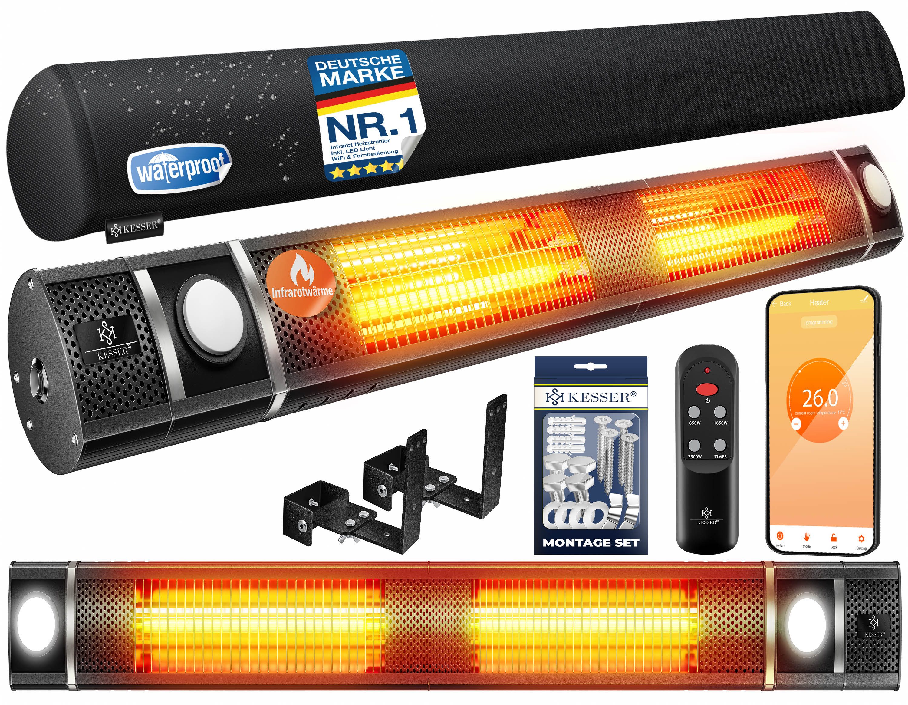 KESSER Terrassenstrahler, Infrarot Heizstrahler 3000W Heizer IR-Gastro-Bar + LED, Fernbedienung