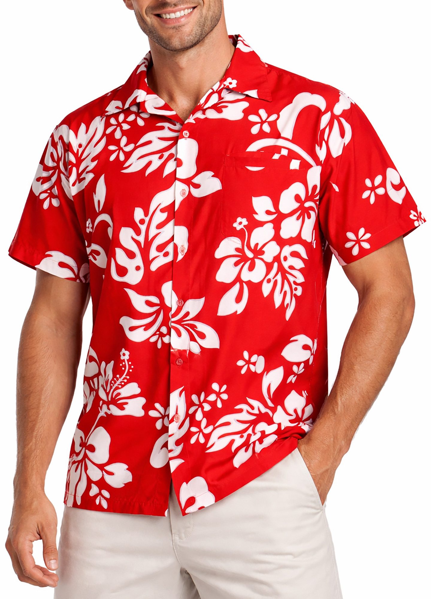King Kameha Hawaiihemd "Hibiscus" Funky Hawaii-Hemd Herren Kurzarm Front-Tasche Stylish