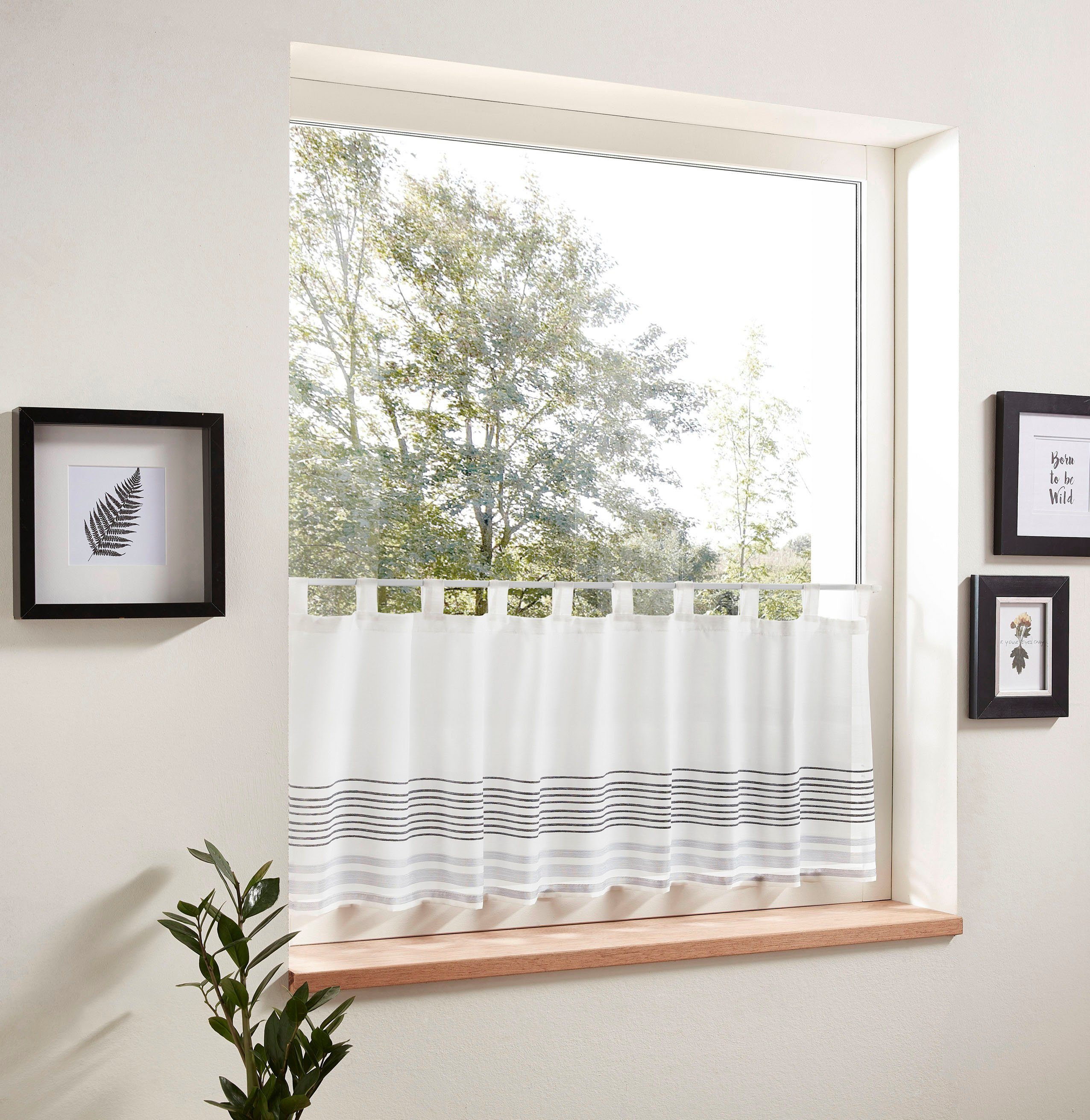 decolife Scheibengardine Manu (1 St), Schlaufen, halbtransparent, Voile, HxB: 45x140, Scheibengardine mit Webstruktur