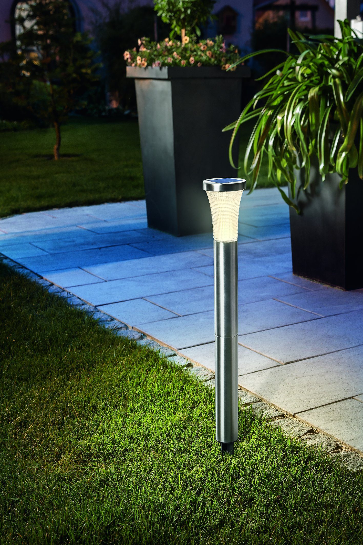 esotec LED Solarleuchte Esotec Solarleuchte Tower Light, Edelstahl, warmweiß