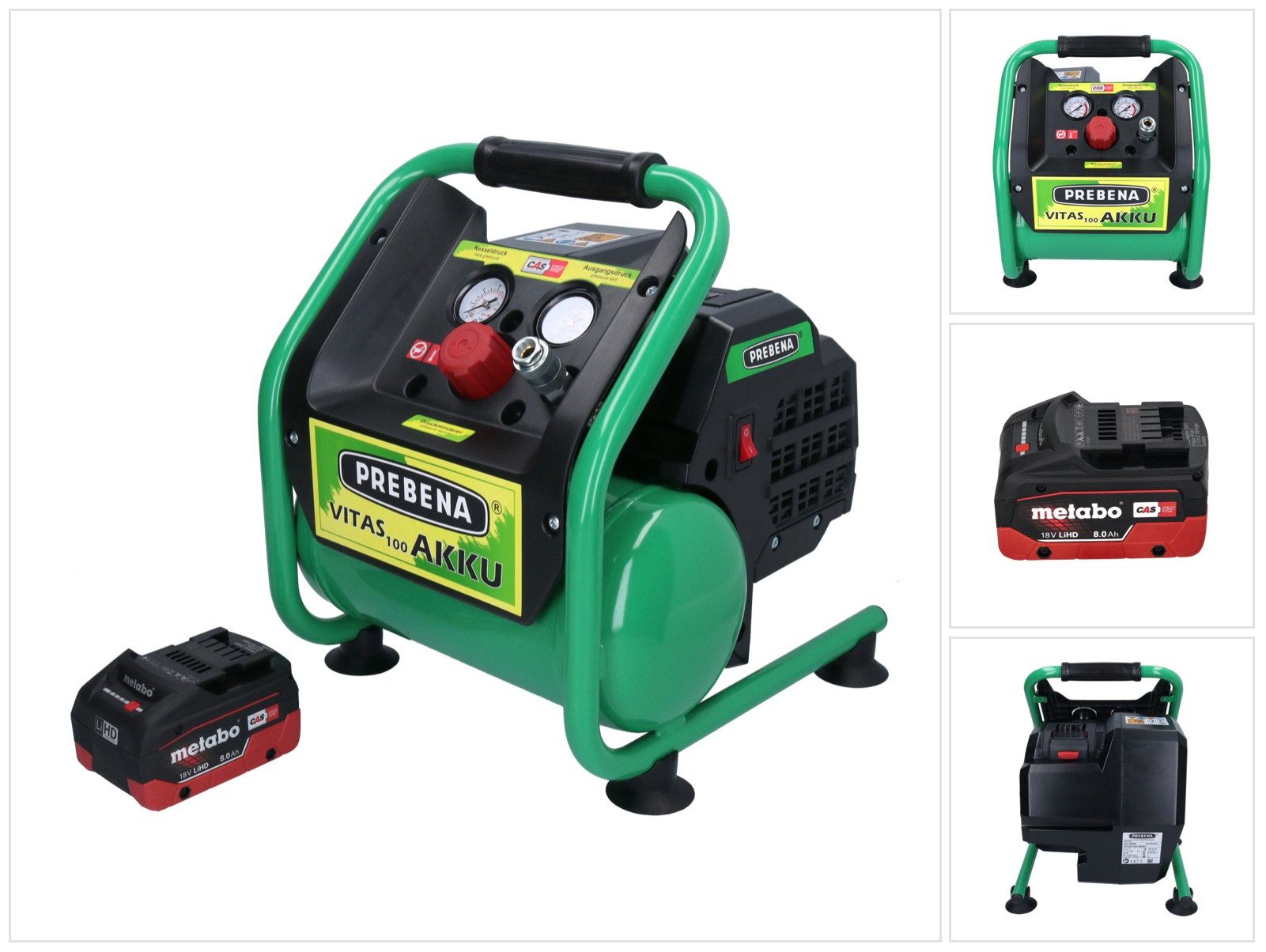 Prebena Akku-Handkompressor VITAS 100-AKKU Kompressor 18 V 5 l 8 bar CAS Brushless + 1x Akku 8,0