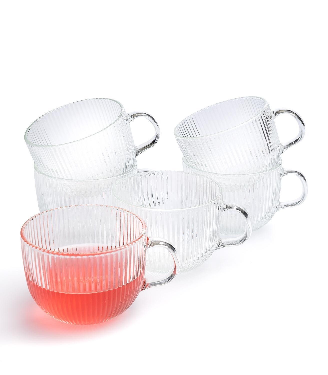 HIT Trading Teeglas RIFFEL, 500 ml, Transparent, Ø 10,6 cm, Glas, mit Rillenoptik, Handwäsche, im praktischen 6er Set