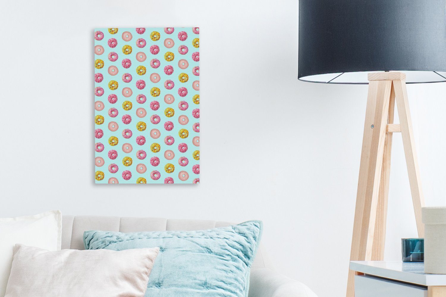 Muster (1 OneMillionCanvasses® Leinwandbild bespannt Farben, Donut - - St), fertig Zackenaufhänger, Leinwandbild cm 20x30 Gemälde, inkl.