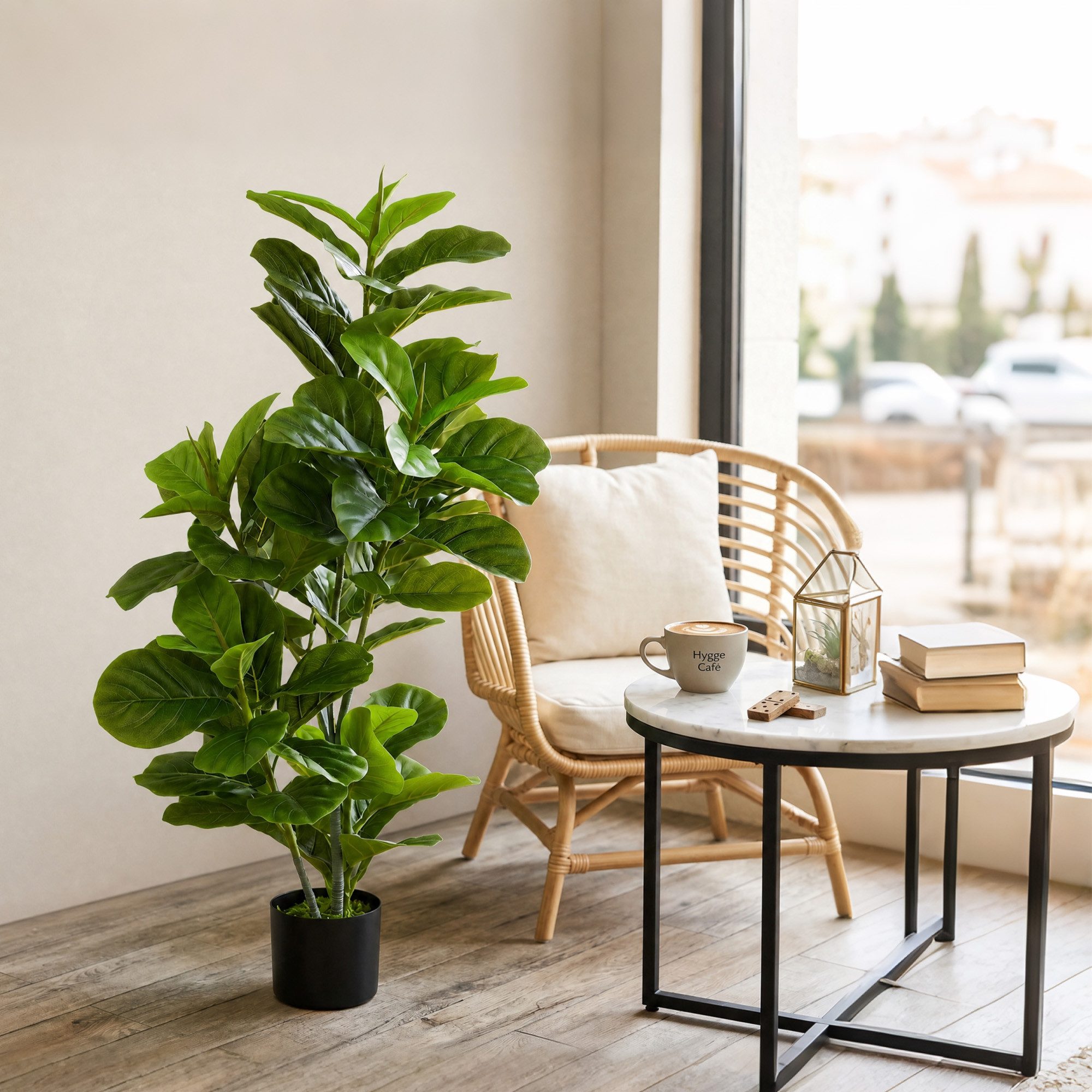 Kunstpflanze Kunstbaum mit 90 Blättern, für Wohnzimmer & Büro, Grün Ficus, HOMCOM, Höhe 110 cm, künstliche Ficus-Pflanze im Topf