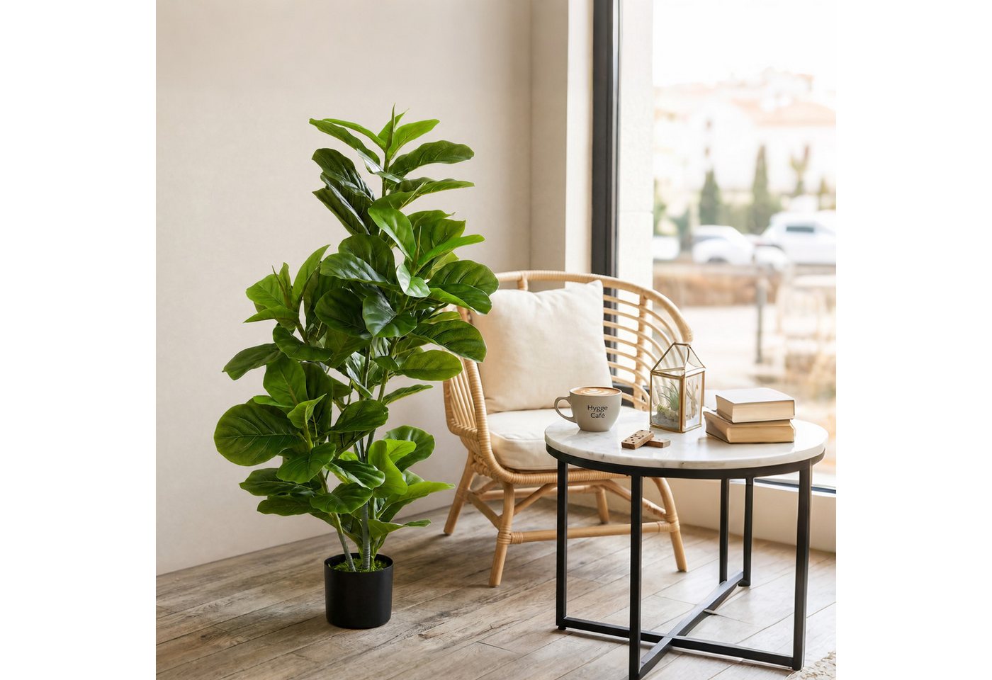 Kunstpflanze Kunstbaum mit 90 Blättern, für Wohnzimmer & Büro, Grün Ficus, HOMCOM, Höhe 110 cm, künstliche Ficus-Pflanze im Topf