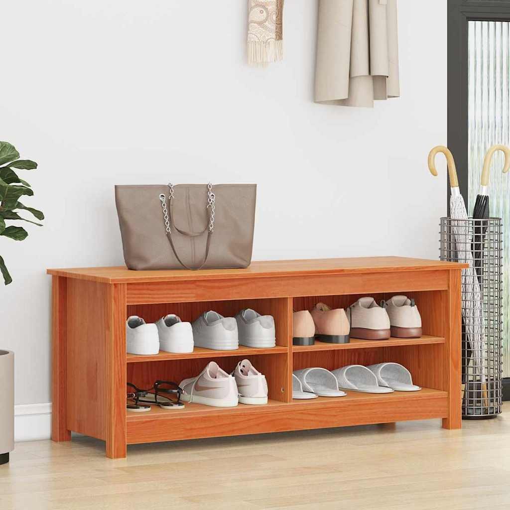 vidaXL Schuhregal Sitzbank mit Stauraum mit Regal Wachsbraun 110 x 38 x 45,5 cm, 1-tlg.