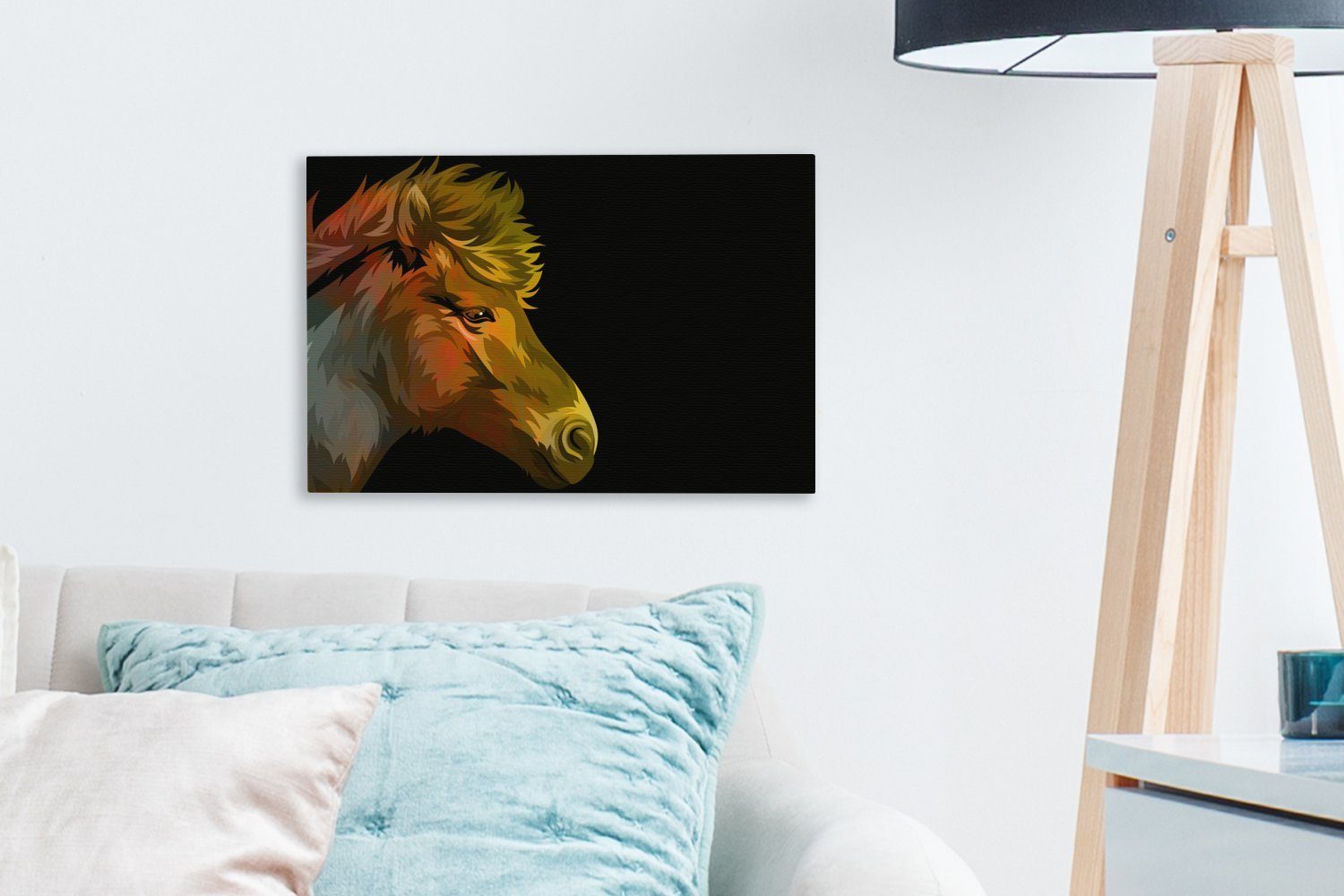 OneMillionCanvasses® Leinwandbild Wandbild Schwarz Pferd - - Gelb Leinwandbilder, cm - - (1 30x20 Wanddeko, St), Mädchen Aufhängefertig, Kinder Mädchen, 