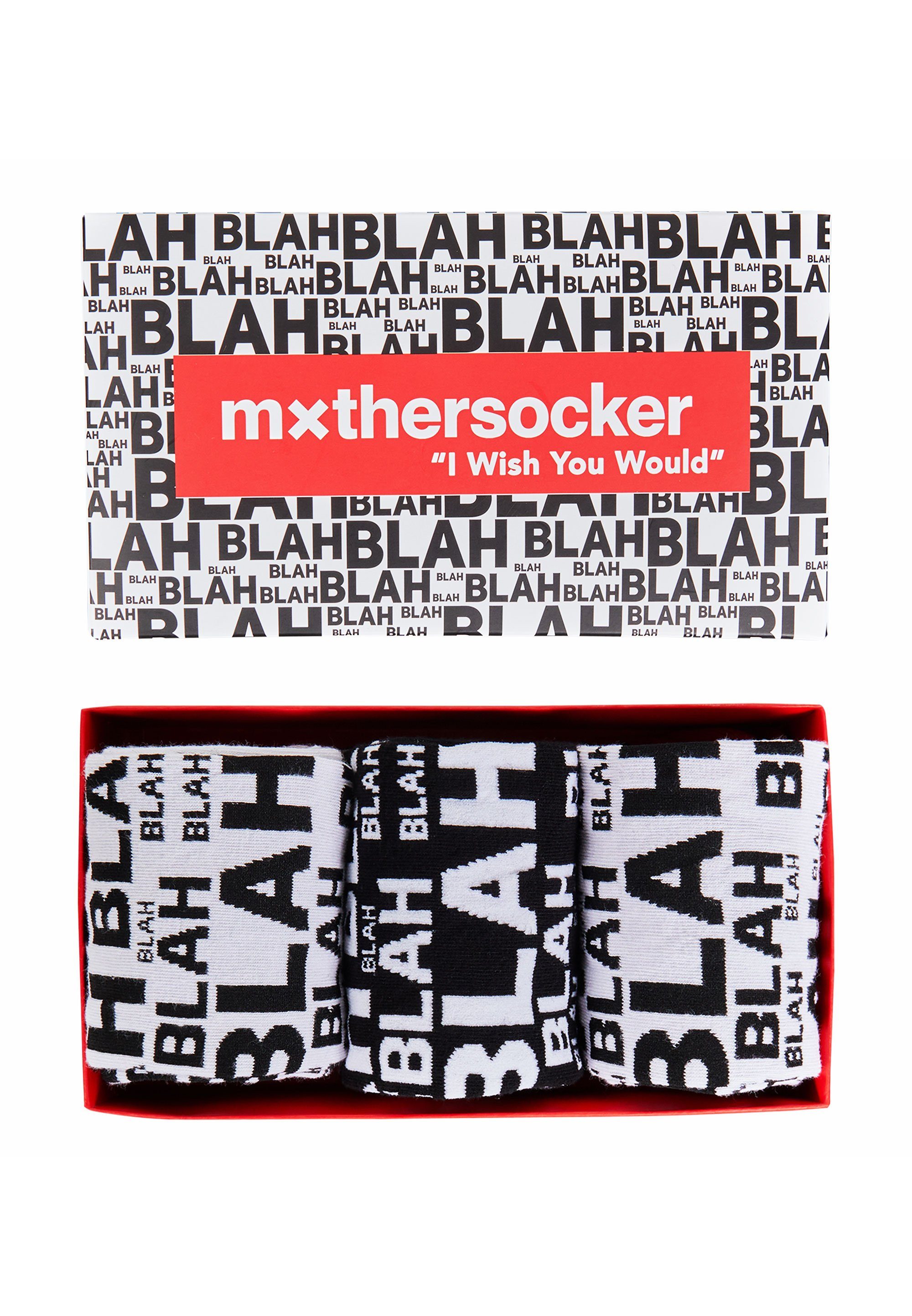 dunkelgrau, schwarz Mxthersocker (3-Paar) BLAH-BLAH UNHINGED Socken - Schriftzug trendigem mit