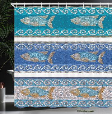 Abakuhaus Duschvorhang Moderner Digitaldruck mit 12 Haken auf Stoff Wasser Resistent Breite 175 cm, Höhe 180 cm, Mosaik Marine-Art-Muster