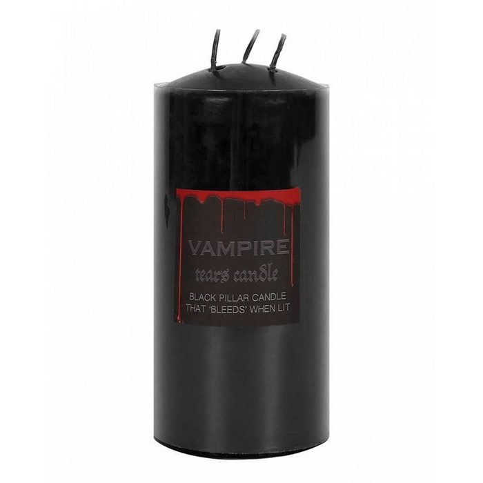 Horror-Shop Kerzenständer Schwarze Stumpenkerze mit Roten Vampir Tränen 15cm
